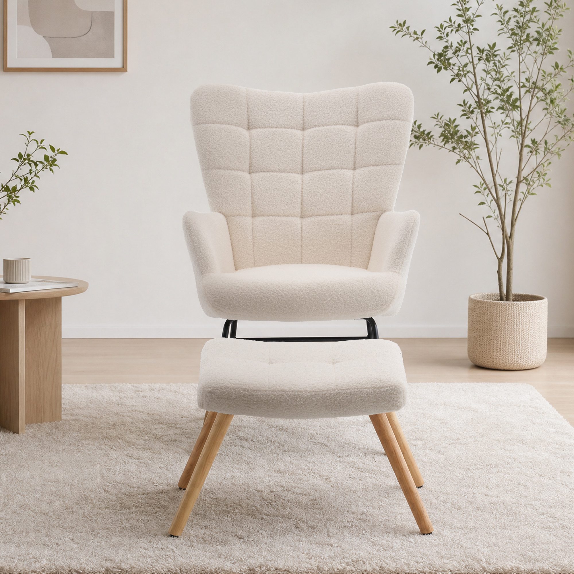 REDOM Schaukelstuhl Design-Ruhesessel – weiche Polster & sanfte Schaukelbewegung (Beige, 68×88×91 cm, für moderne Räume, 1 St), Fußstütze, stabiler Stand, elegante Optik
