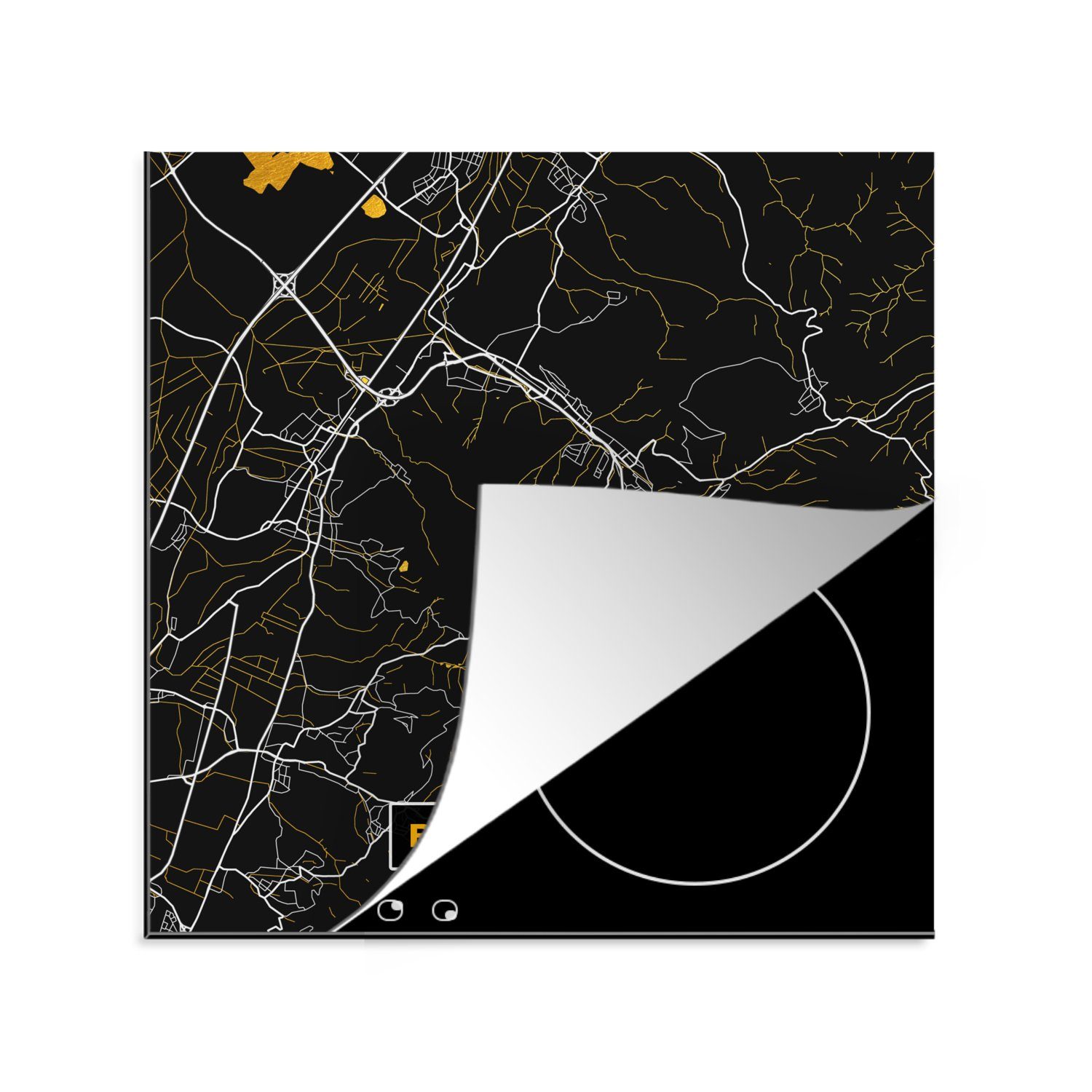 MuchoWow Herdblende-/Abdeckplatte Stadtplan - Karte - Deutschland - Gold - Baden - Karte, Vinyl, (1 tlg), 78x78 cm, Ceranfeldabdeckung, Arbeitsplatte für küche