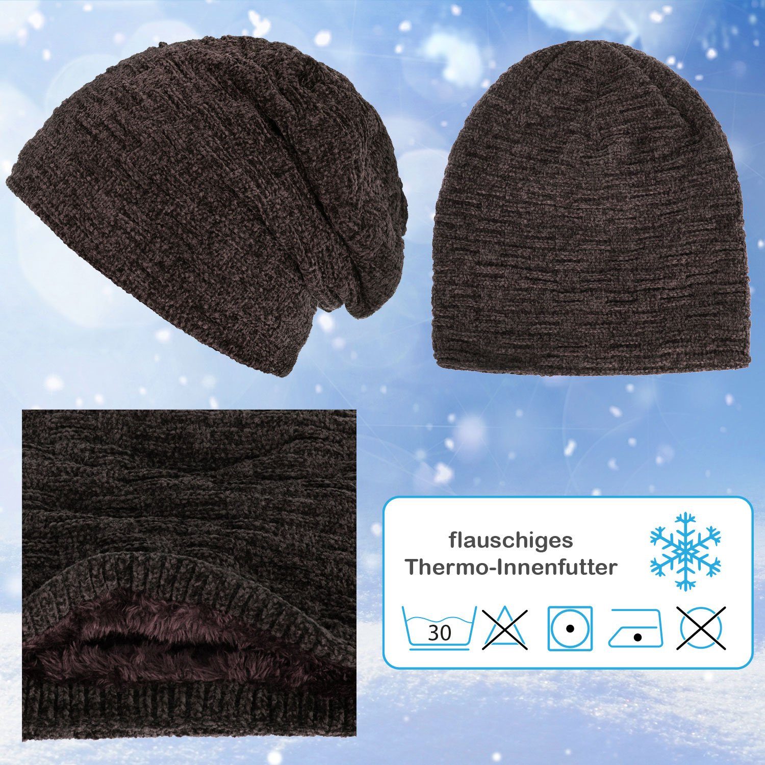compagno Strickmütze (1-St) Warm gefütterte Wintermütze Strickmütze Beanie Damen und Herren