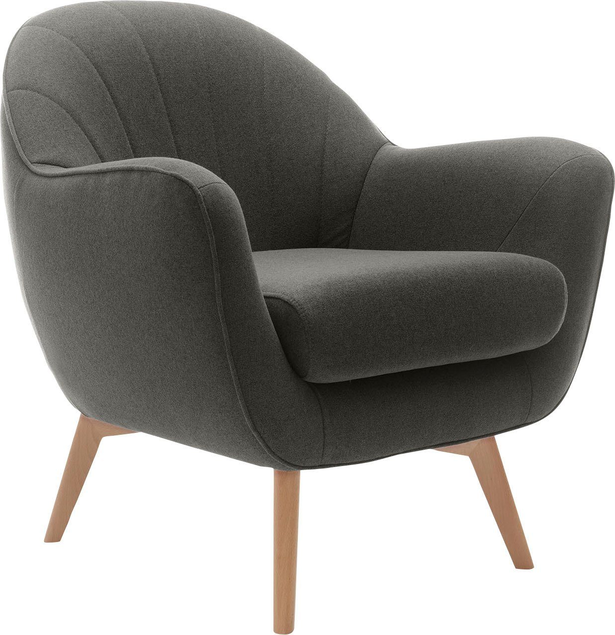 TRENDMANUFAKTUR Sessel Fuelta, Loungesessel, organische Formensprache, bequem, Solitärsessel, mit auffälligem Nahtbild und schönen Füßen aus Holz
