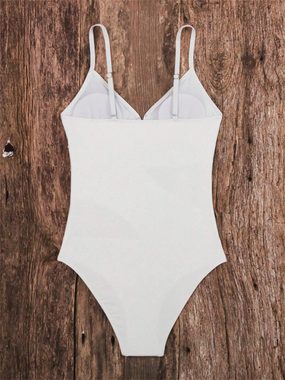 HOTDUCK Bustier-Bikini Einteiliger Badeanzug mit V-Ausschnitt für Damen Mesh-Badeanzug mit