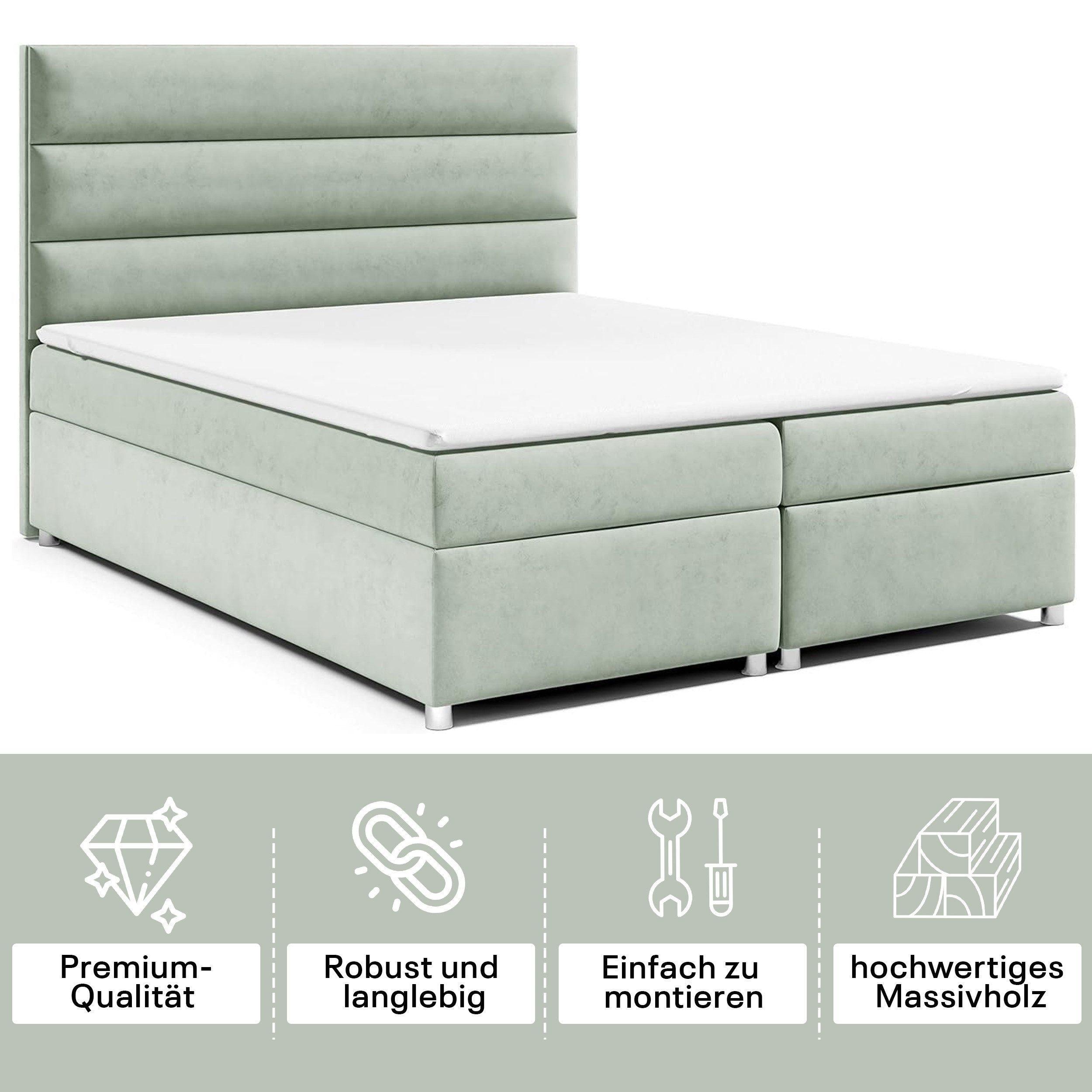 Best for Home Boxspringbett Trinity K-1 LUX – Modern Boxspringbett mit Stauraum & Komfort (Boxspringbett-Set, 1-St., Komplettes Boxspringbett-Set inklusive Matratze und Topper), Ergonomischer Schlafkomfort, großer Stauraum