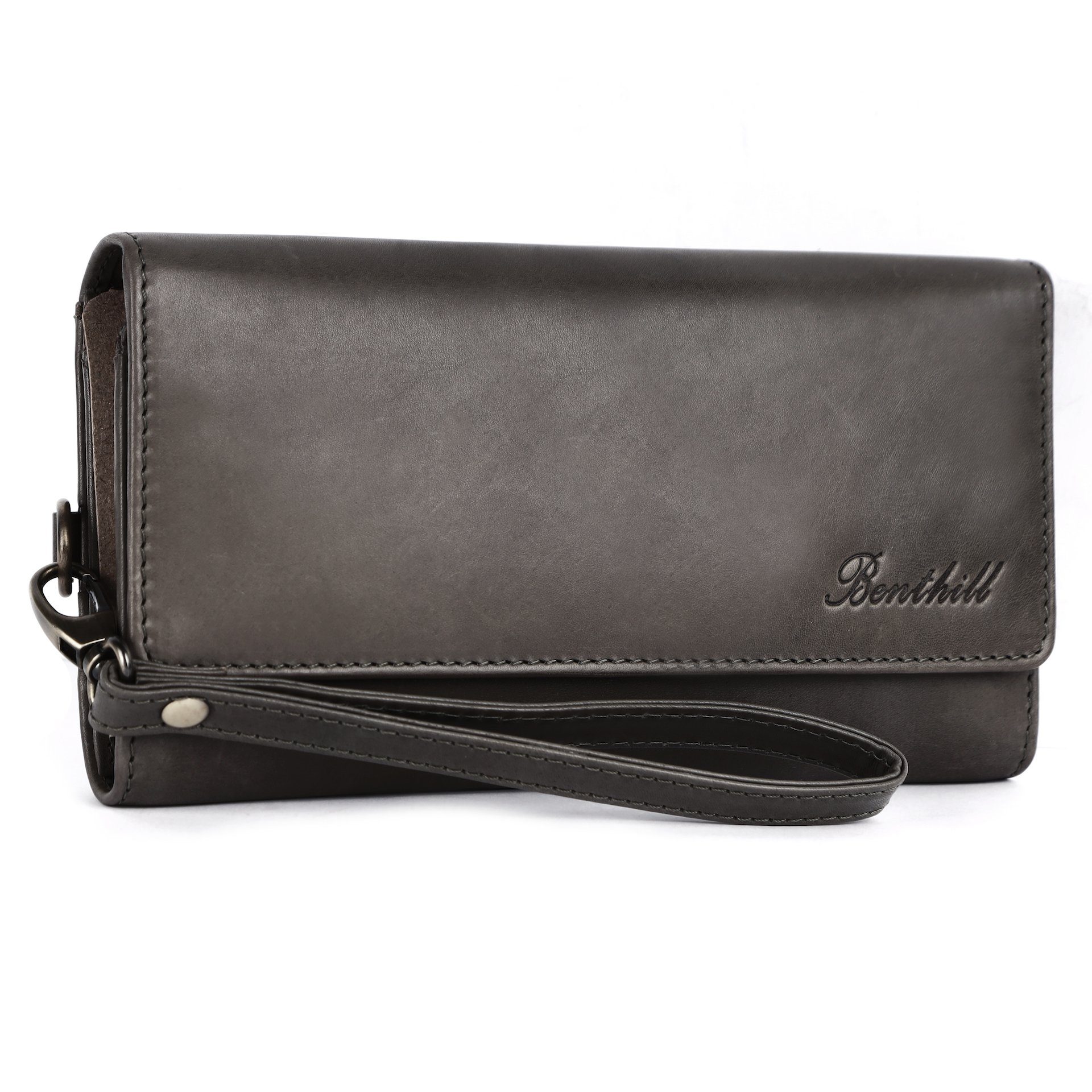 Benthill Geldbörse Damen Echt Leder Portemonnaie Groß RFID Vintage Geldbeutel XXL, RFID-Schutz Kartenfächer Münzfach Reißverschlussfach