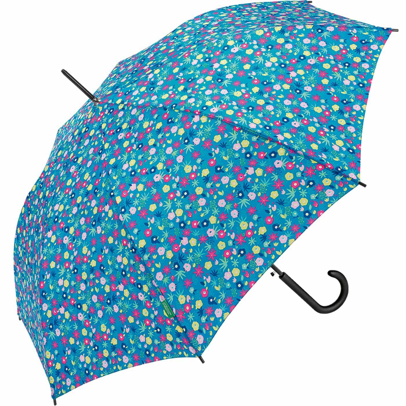 United Colors Millefleur Benetton Blütenmeer Langregenschirm - unterwegs AC mit blue, Long für Auf-Automatik ein diva of blau