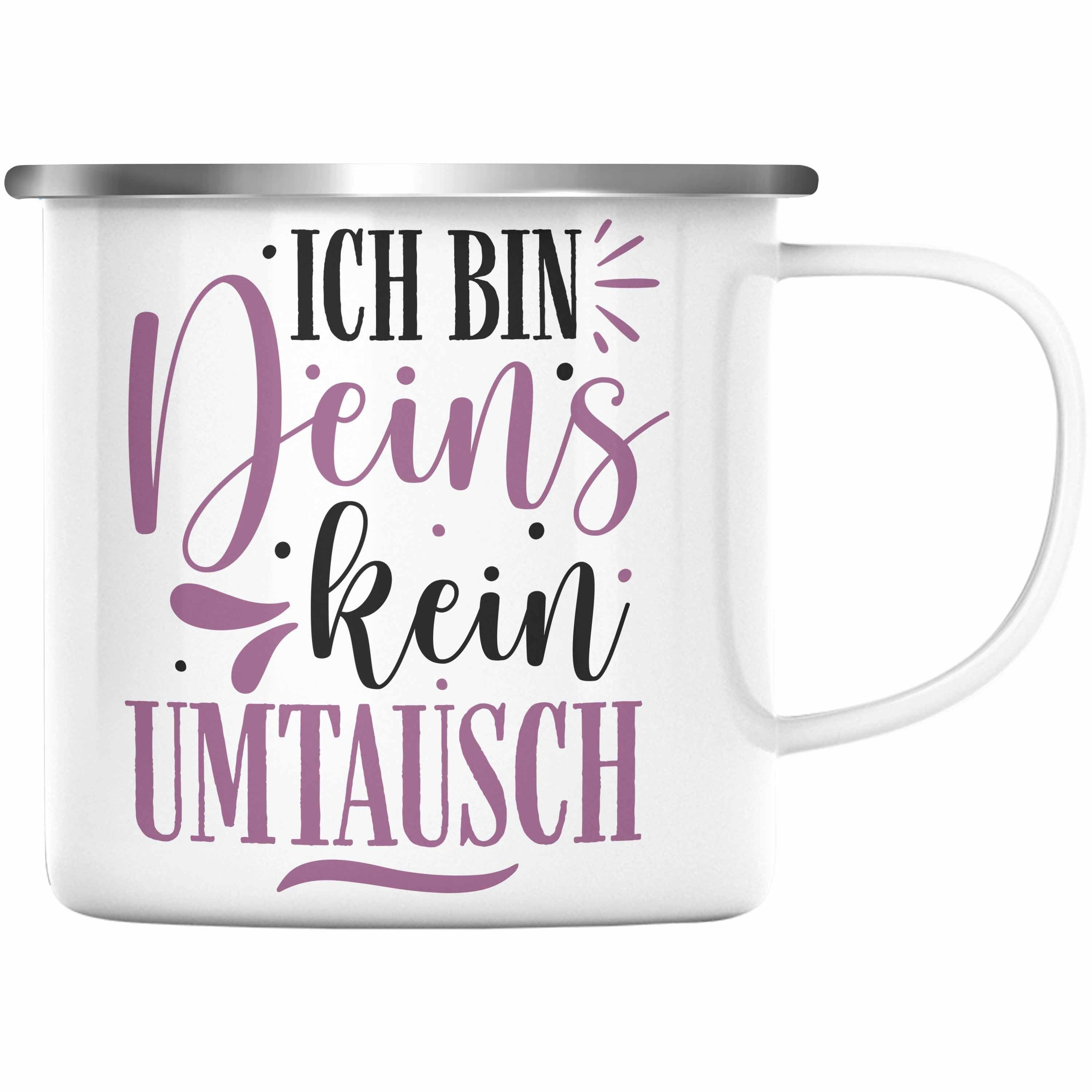 Trendation Thermotasse Trendation - Emaille Tasse für Freund Geschenk mit Sprüchen Valentinstag KaffeeEmaille Tasse Spruch Ich Bin Deins Silber