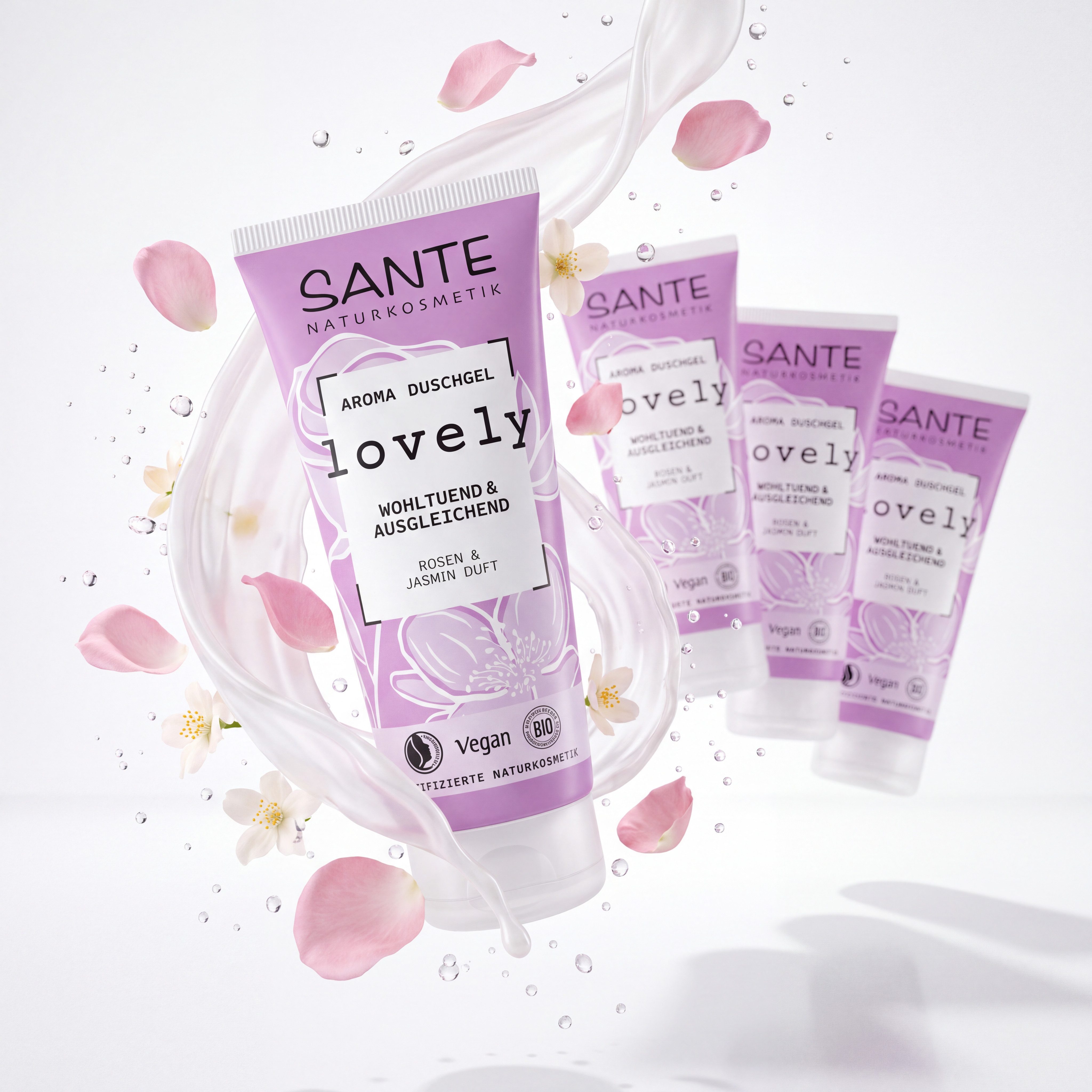 SANTE Duschgel lovely, 4-tlg., für alle Hauttypen, mit flüssiger Textur, vegan