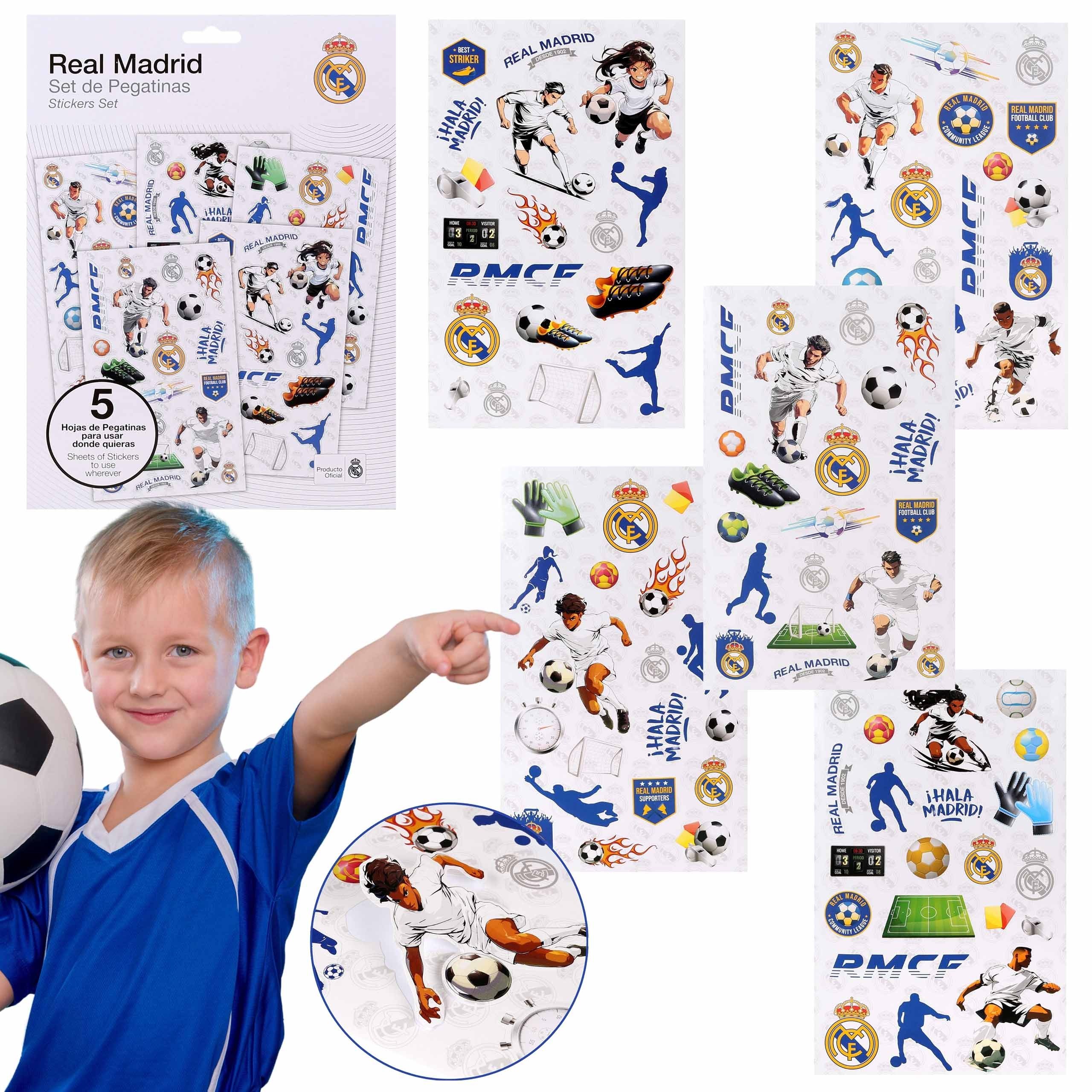 Sarcia.eu Stickerbuch Real Madrid Buntes Stickerset, Sticker für Kinder, 5 Blatt