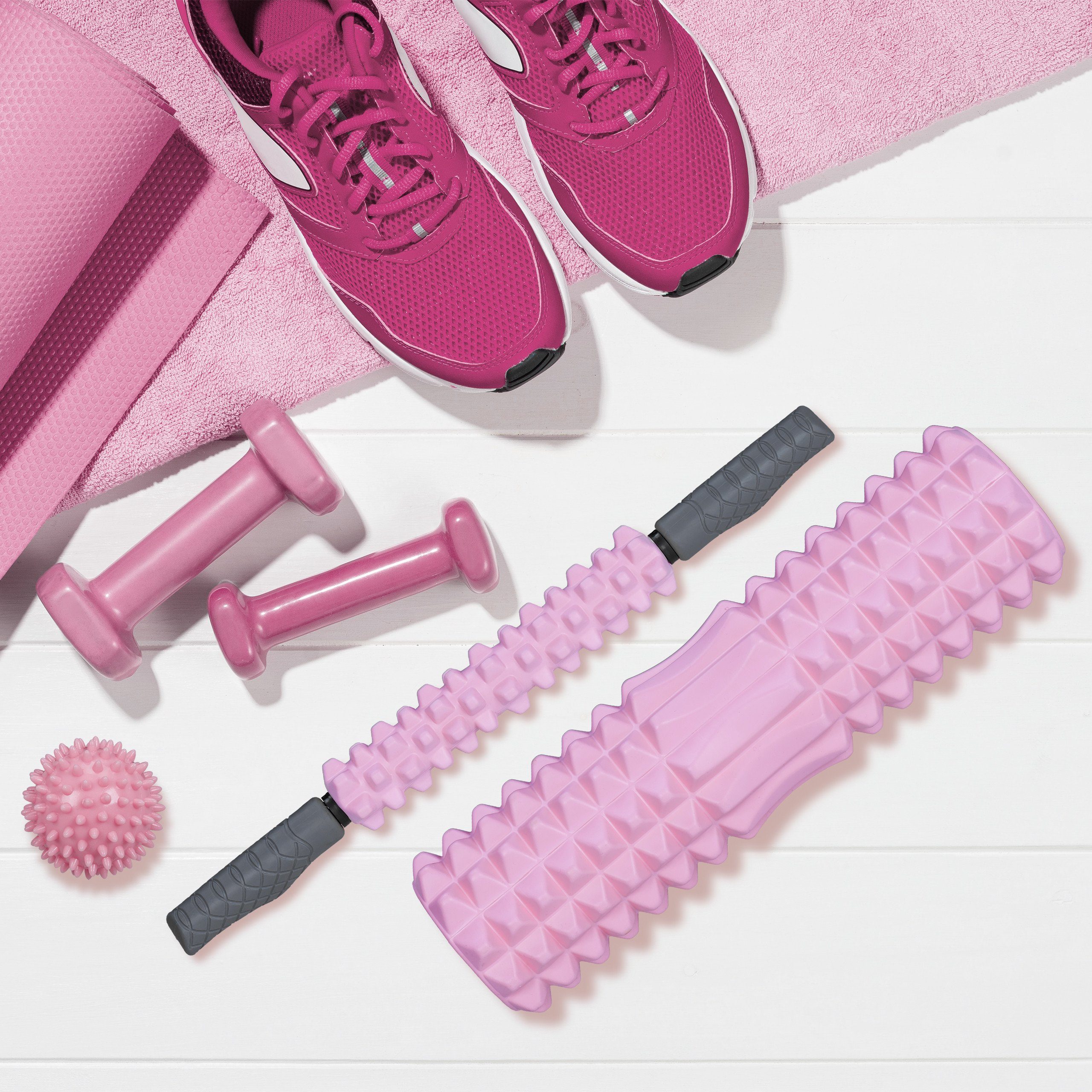 relaxdays Massagerolle Rosa Faszienrolle im 3er Set