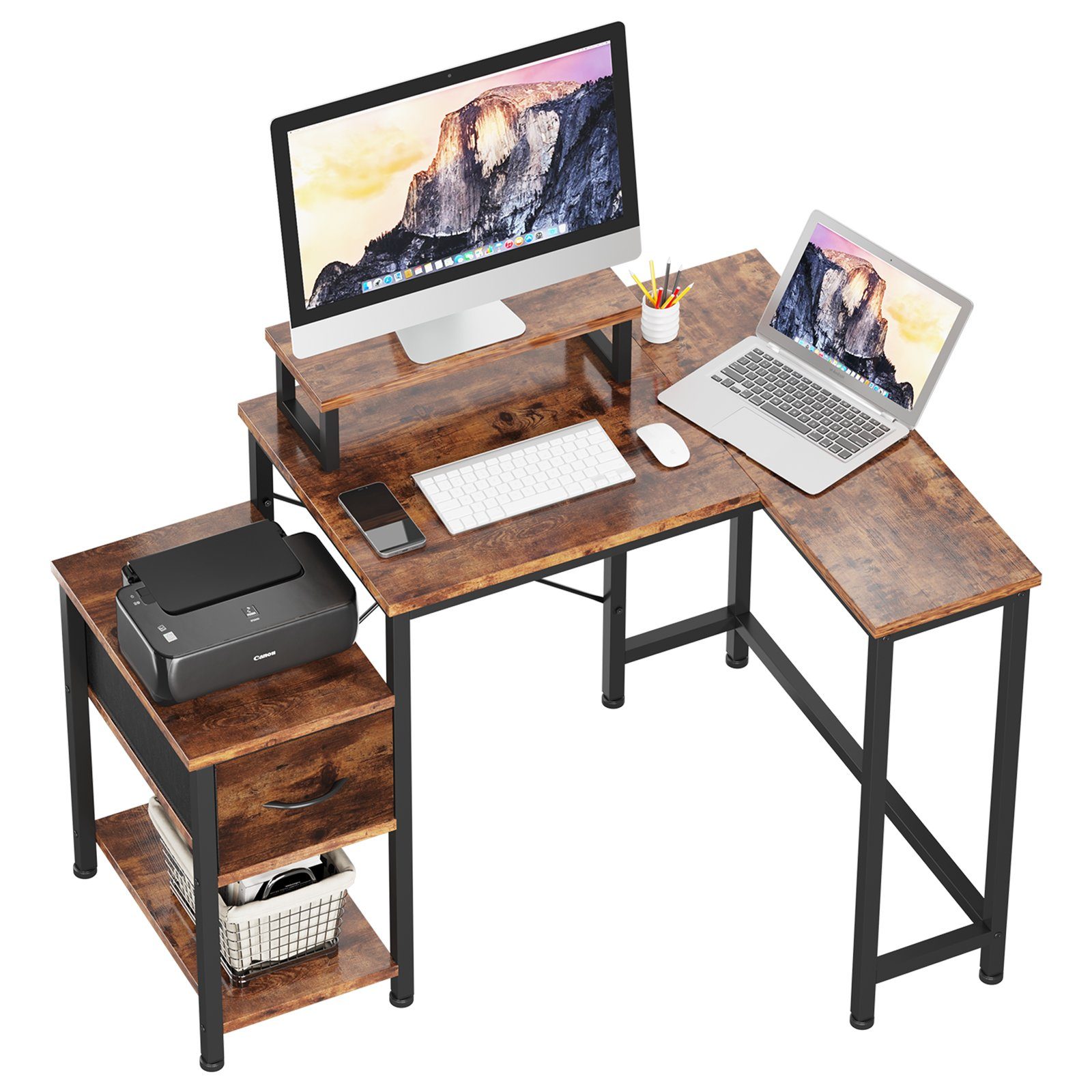 Dripex Eckschreibtisch Schreibtisch L-Form mit Regal Schublade