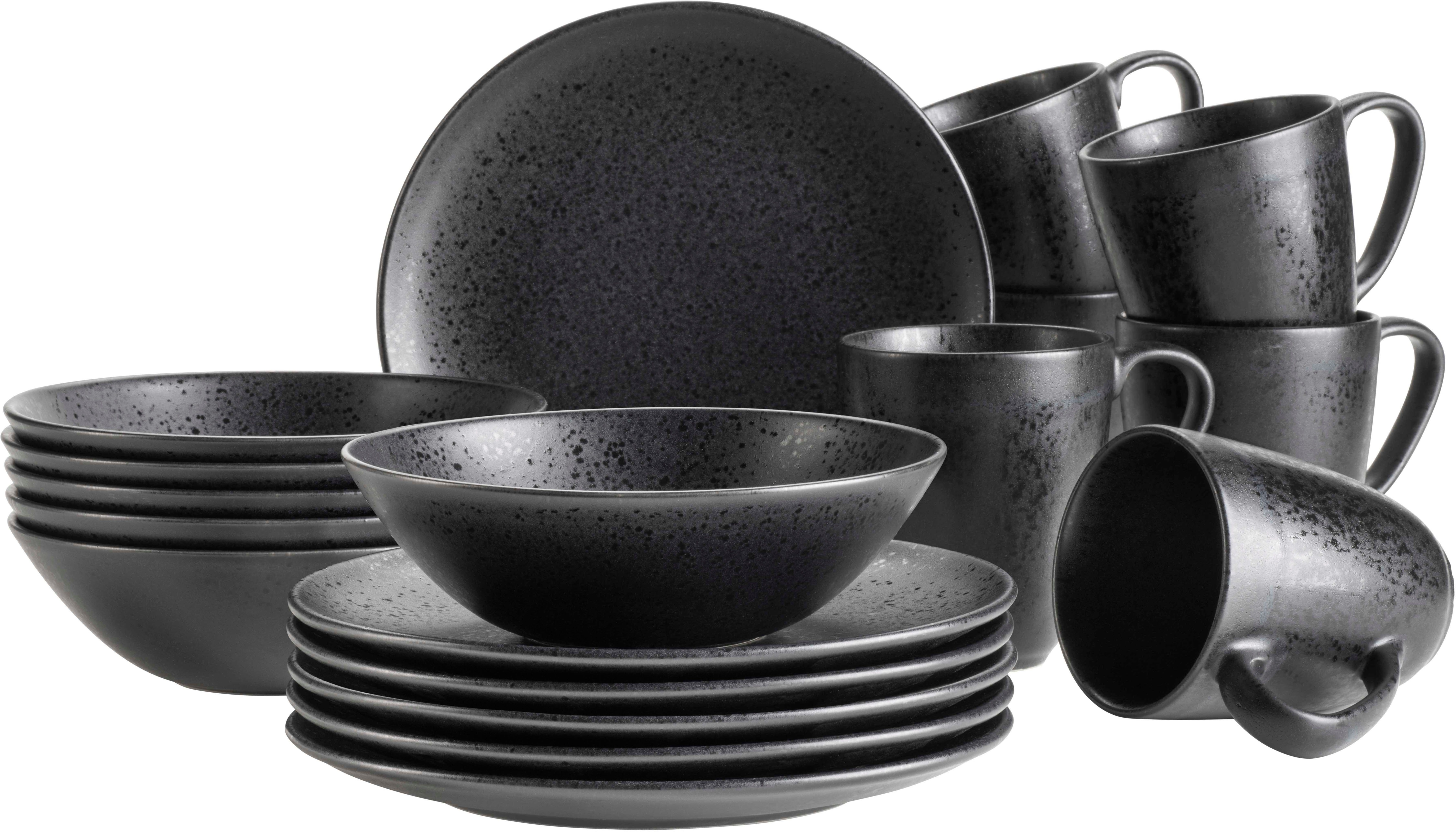 MÄSER Frühstücks-Geschirrset ESSENTIAL, Frühstücks Set, Steinzeug (18-tlg), 6 Personen, Steinzeug, Geschirr-Set, Service