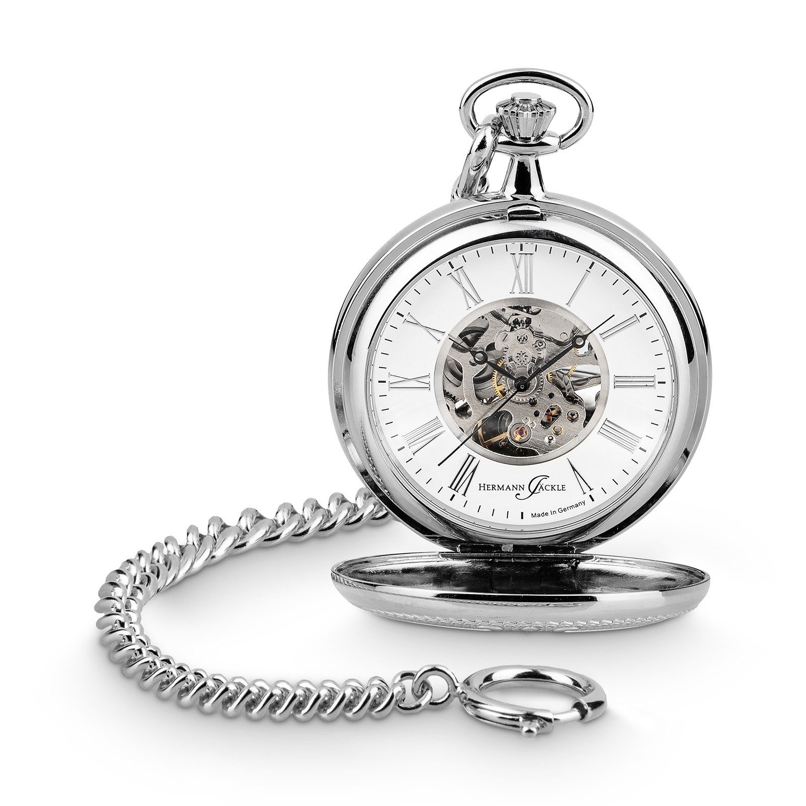 Hermann Jäckle Taschenuhr „Wien“ – Skelett, Handaufzug, Mineralglas, (mit Kette und Reiseetui), Made in Germany