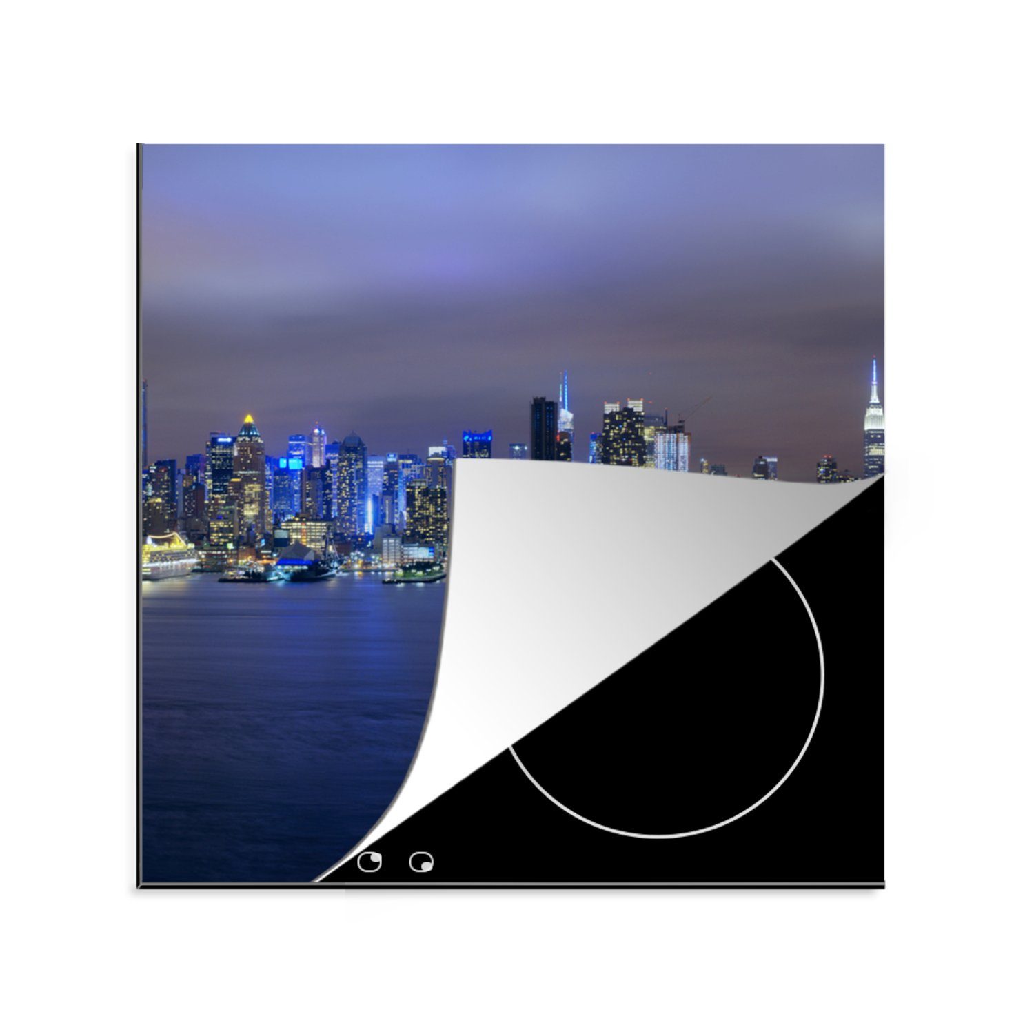 MuchoWow Herdblende-/Abdeckplatte New Yorker Skyline bei Nacht, Vinyl, (1 tlg), 78x78 cm, Ceranfeldabdeckung, Arbeitsplatte für küche | Herdabdeckplatten