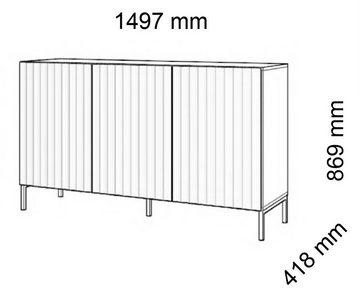 Domando Sideboard Sideboard Naturns, Breite 150cm, Push-to-open-Funktion, besondere Fräsoptik, goldene Füße