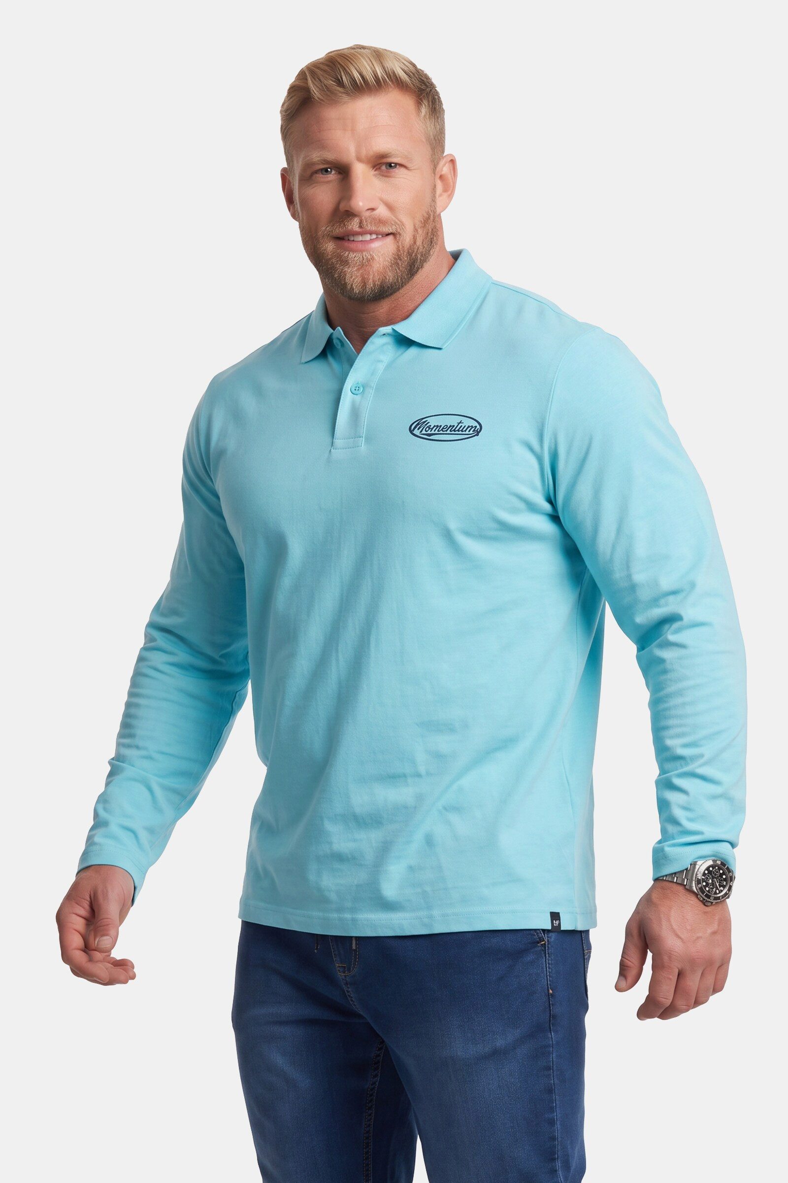 Men Plus Poloshirt Men+ Langarmpoloshirt Bauchfit Print bis 8 XL