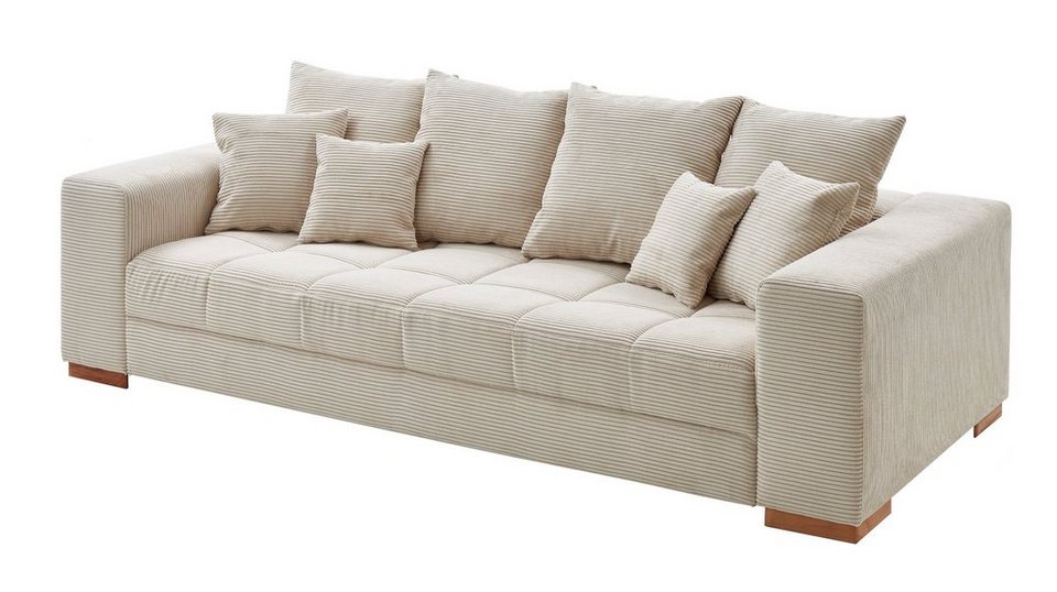 Massivart® Big-Sofa BORNEO beige Cordbezug 254 cm 4-Sitzer,  Noasgunterfederung, 4 Rückenkissen, 2 mittlere Kissen und 2 Zierkissen