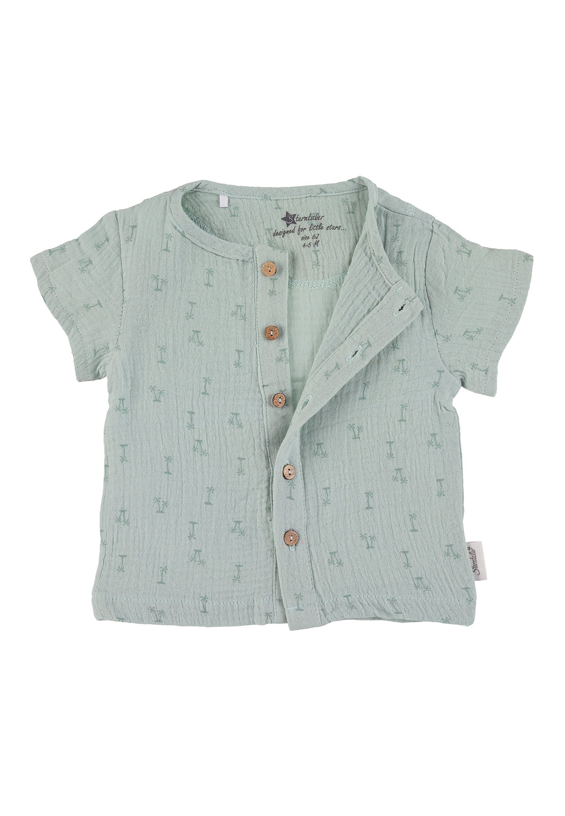 Sterntaler® Shirt & Hose Bekleidungs-Set Baumwoll-Musselin, Baby mit Shirt Hose aus Flügelärmchen Shirt und Kurzarmshirt (1-tlg., Hose Set bedruckt Baby Pumphose) und Hemd kurze Set Palmen aus