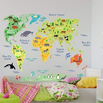 Wall-Art Wandtattoo Tiere Weltkarte Englisch (1 St), selbstklebend, entfernbar