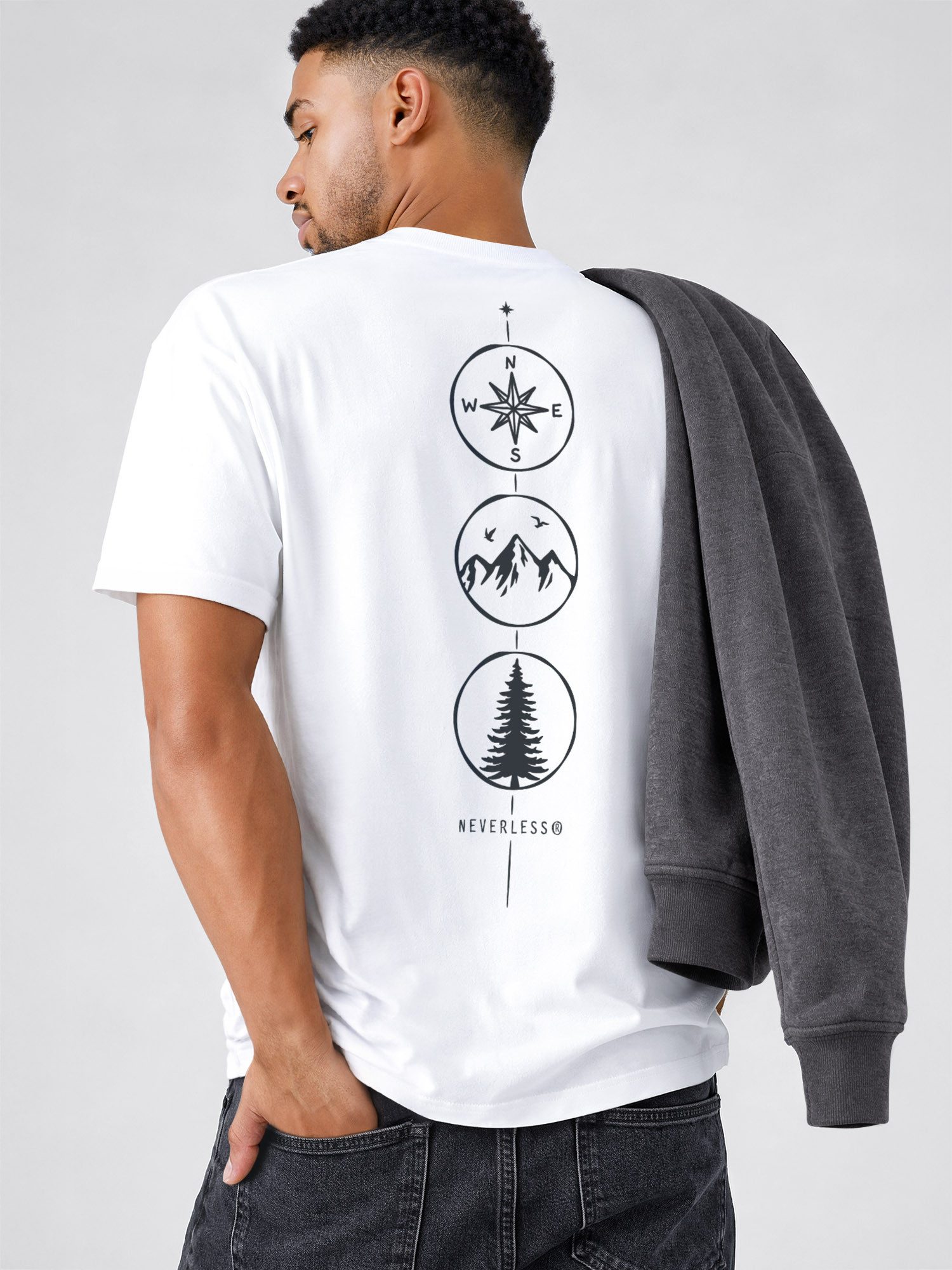 Neverless Oversize-Shirt Herren T-Shirt - Kompass Outdoor - Relaxed Fit Sommer Fashion mit Print – Bild 5 von 5