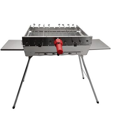 Grillpeter Holzkohlegrill Mangal Edelstahl 2 mm Schaschlickgrill Set mit Spießdreher und Spieße