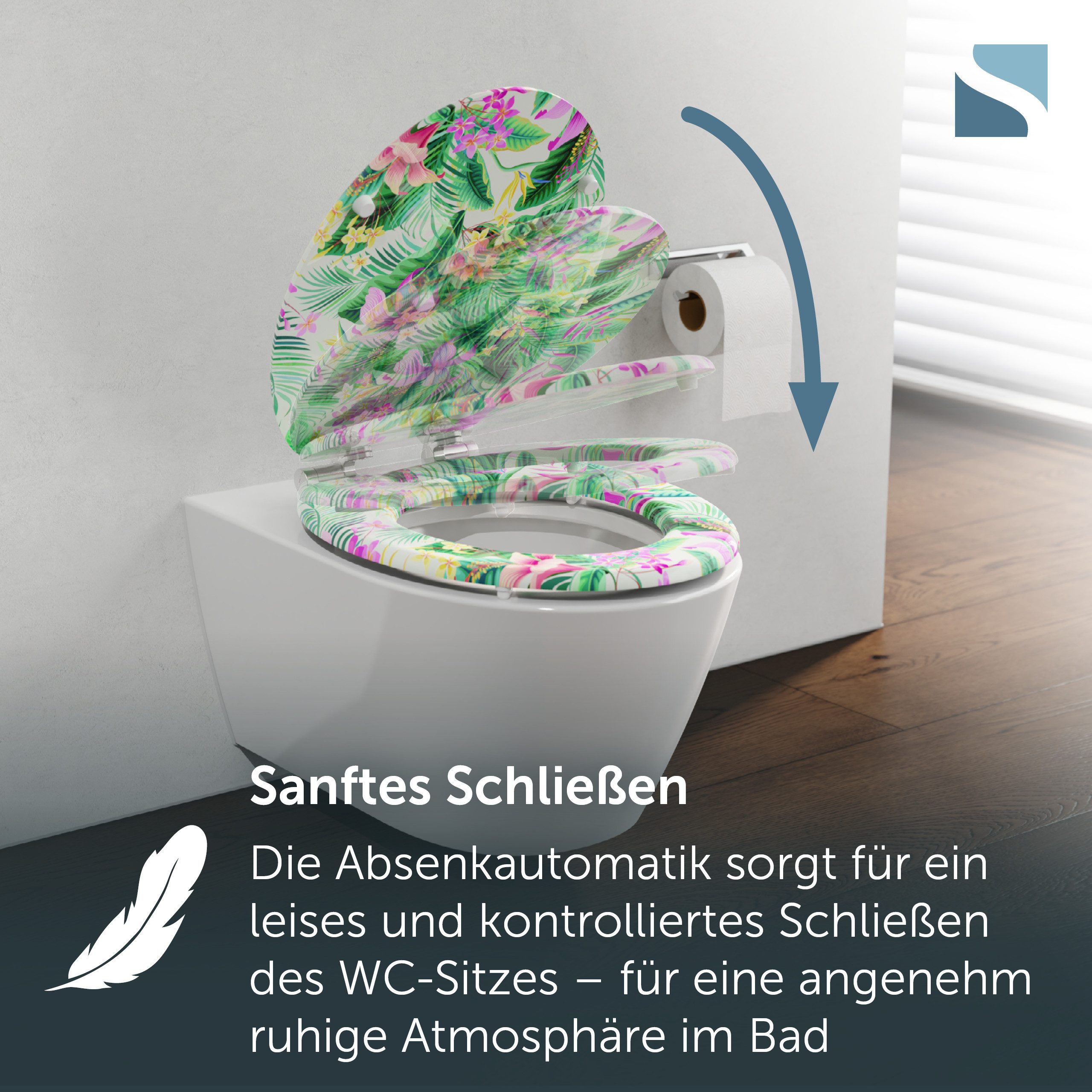 Schütte WC-Sitz TROPICAL, Toilettendeckel, Absenkautomatik, stabiles MDF, O-Form, Motiv, 175kg