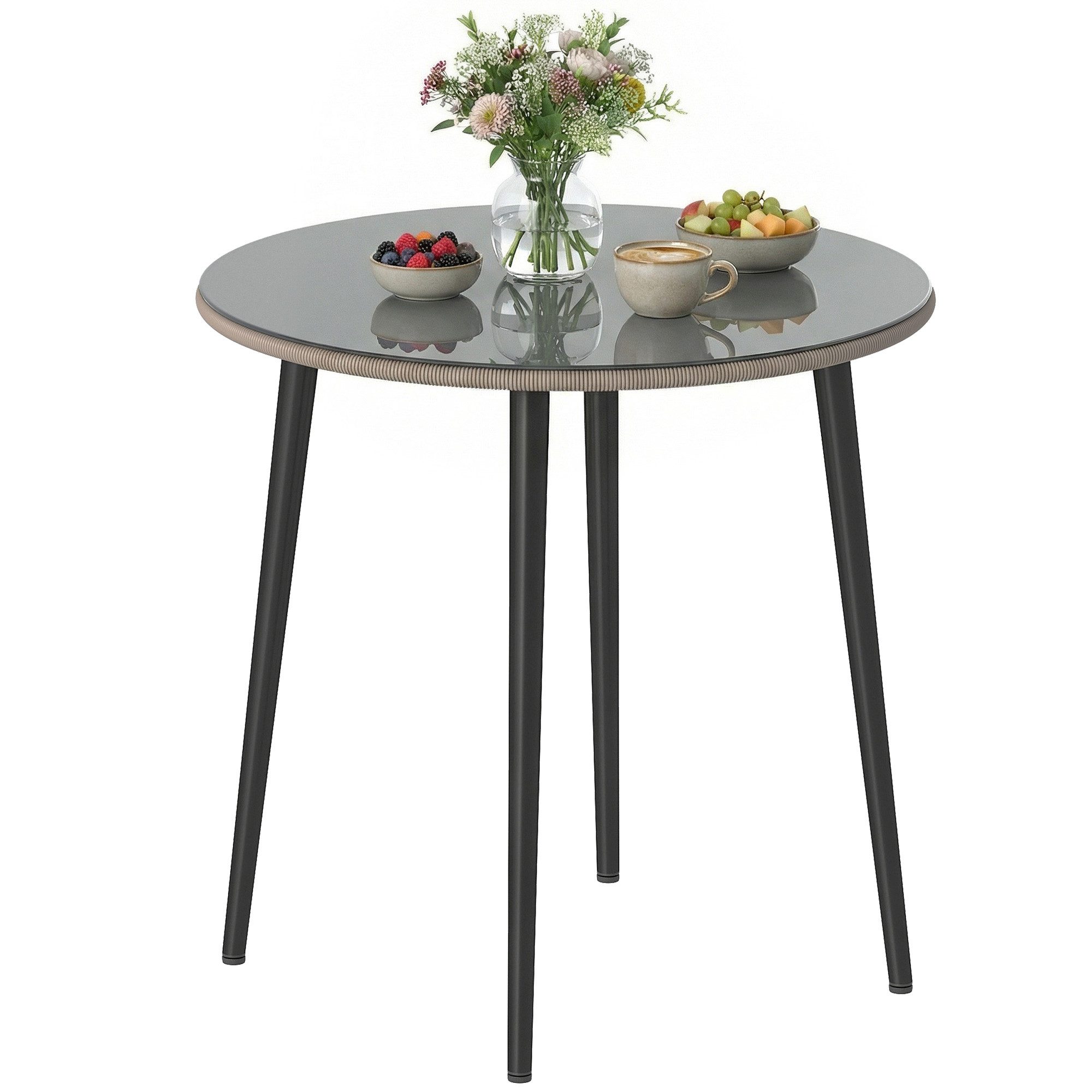 Outsunny Gartentisch mit Stahlrahmen, PE-Rattan-Rand, verstellbaren Füßen (4 Personen Campingtisch, 1-St., Buffettisch), für Garten, Terrasse, Balkon, Grau