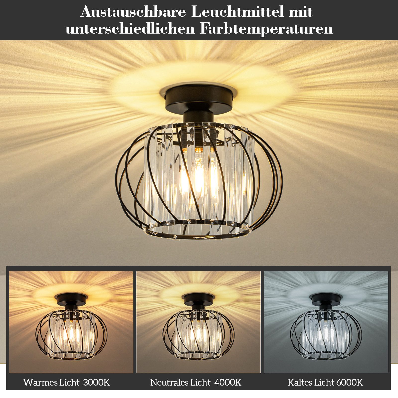 Nettlife Deckenleuchte Vintage Schwarz Kristall Modern günstig online kaufen