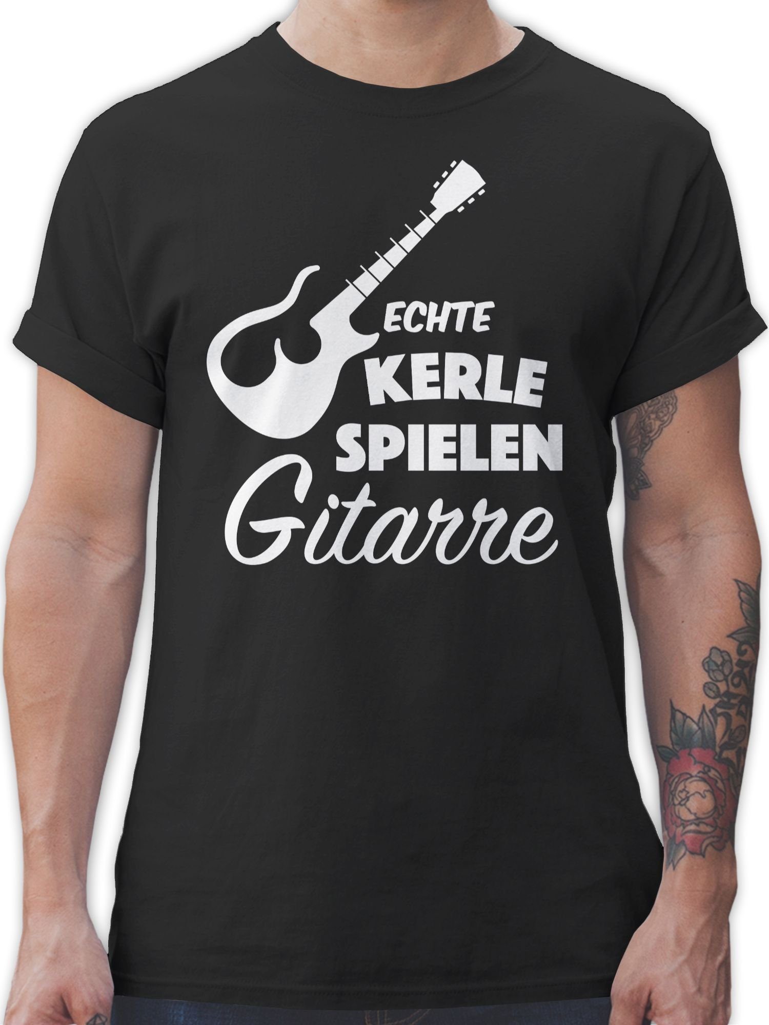 Shirtracer T-Shirt Echte Kerle spielen Gitarre Musik Instrument Zubehör 1 Schwarz