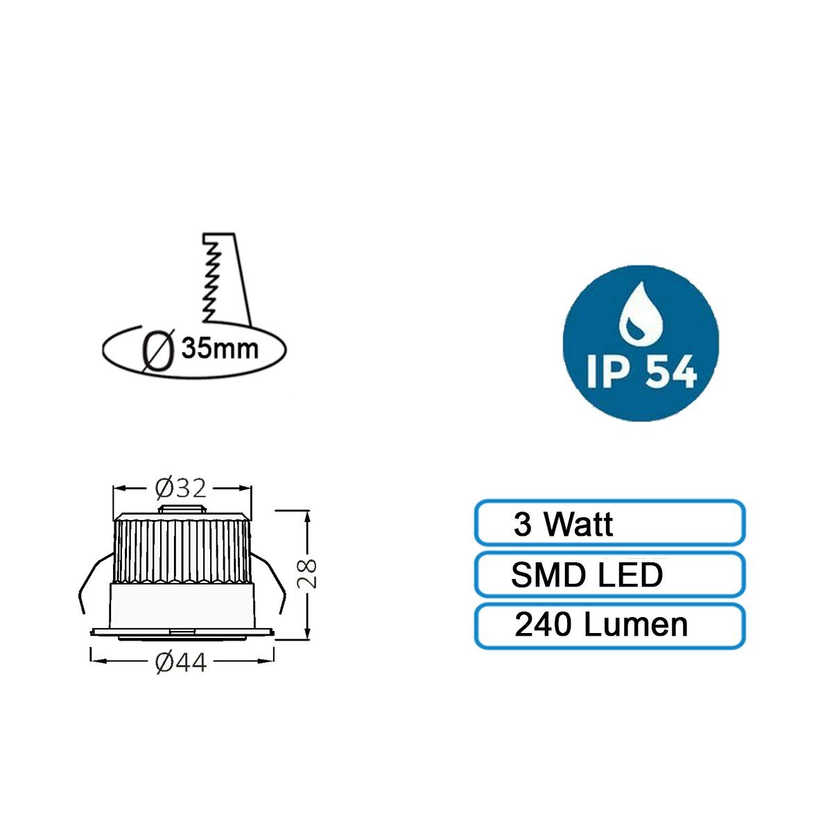 Warmweiß 3 Gold für IP54 LED Warmweiß Gold LED Einbaustrahler Einbauspot innen Watt Einbaustrahler Spot und mini Schutz, Rahmenfarbe außen Einbauleuchte Braytron