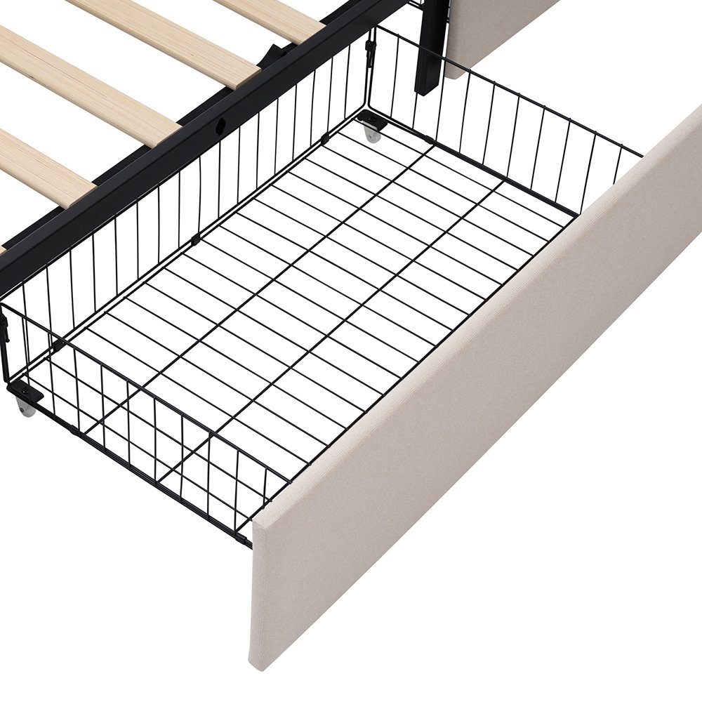 Polsterbett (Stauraumbett mit Lattenrost), Einzelbett 90x200cm mit LED-Beleuchtung, Ladefunktion und 2 Schubladen