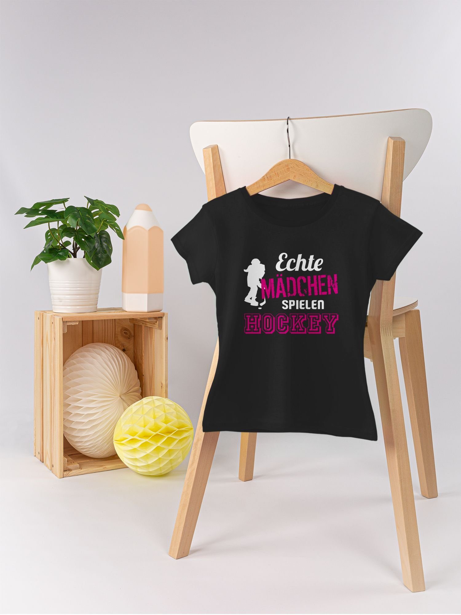 Mädchen Schwarz Kleidung Echte spielen T-Shirt Kinder Shirtracer Sport Hockey 2