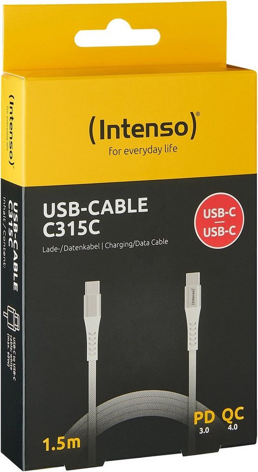 Intenso USB Kabel C315C Typ C - TYP C Nylon 1,5m max. 60W weiß USB-Kabel