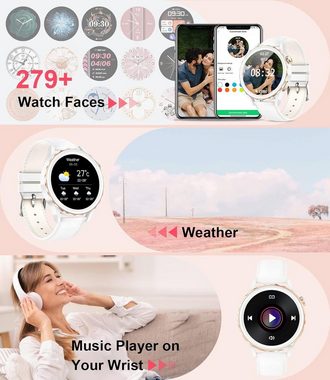 SIEMORL Damen mit Telefonfunktion Keramikgehäuse Smartwatch (1.32 Zoll, Android iOS), mit Menstruationszyklus Herzfrequenz Schlafmonitor Musikkontrolle