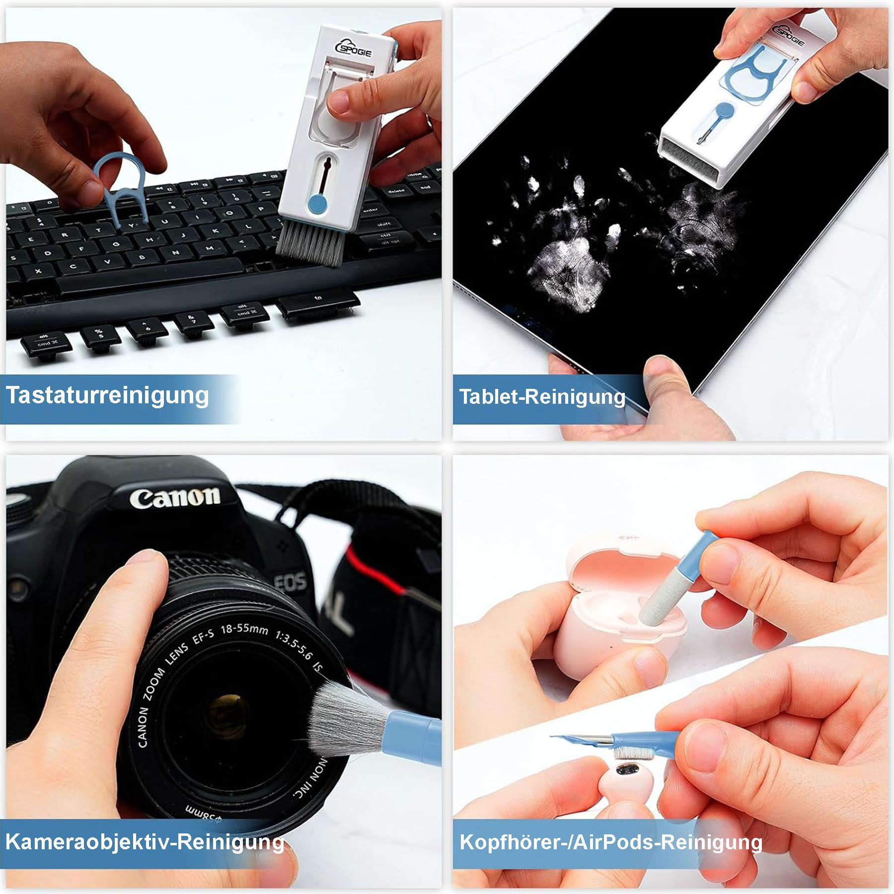 Mutig Reinigungsbürsten-Set Tastatur Reinigungsset, 11 in 1 Laptop Kopfhörer Reinigungsset, für Tablet, Handy, Computer, (Multifunktional Keyboard Cleaner Tastaturreiniger mit Bürste, Blau, 11-tlg., 11-in-1 Reinigungspinsel), Ideal für Kopfhörer,Smartphones, PCs, Tablets, Kameras & andere Geräte