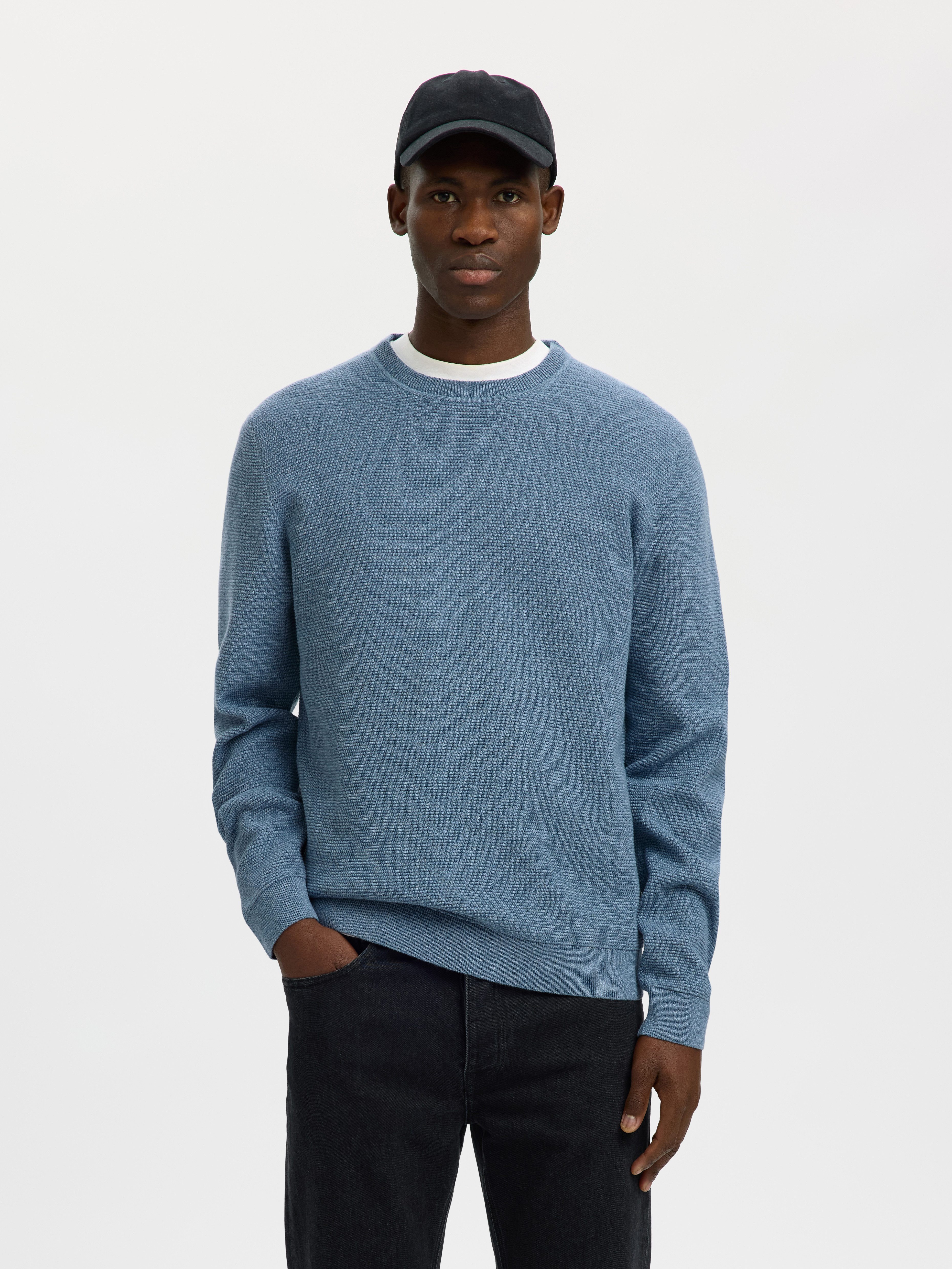 Selected Rundhalspullover SLHROSS LS KNIT STRUCTURE CREW NECK NOOS Baumwolle, regular fit