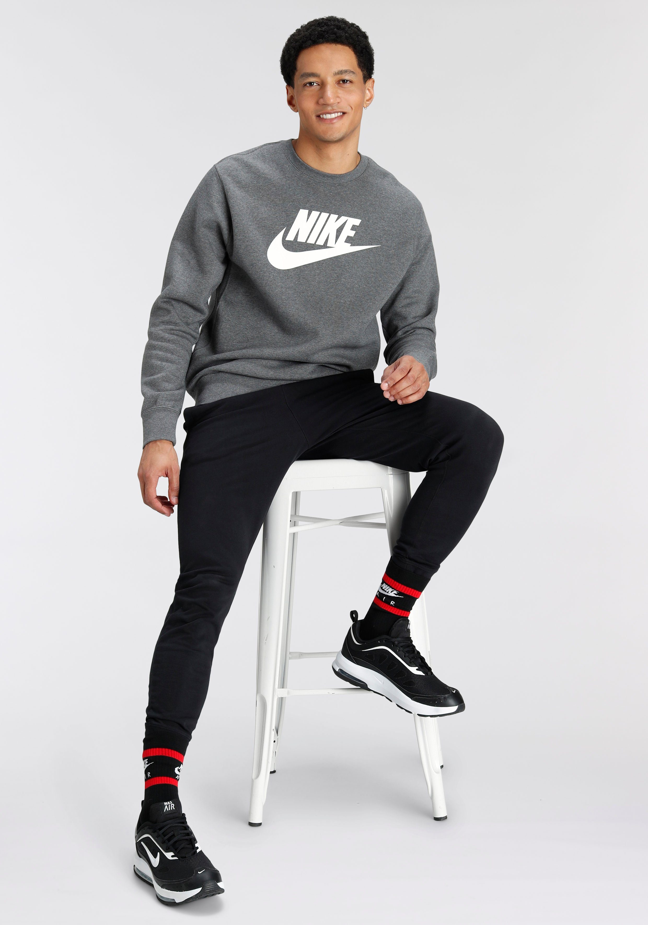 Crew Graphic CHARCOAL Fleece Sweatshirt Men's Nike Sportswear HEATHR Club