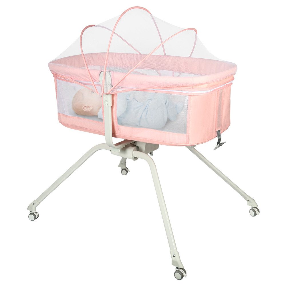 JEOBEST Beistellbett Babywiege, Beistellbett Baby, Baby Bett mit Rollen, Einfach Transport, mit Moskitonetz, Atmungsaktives Maschen-Design