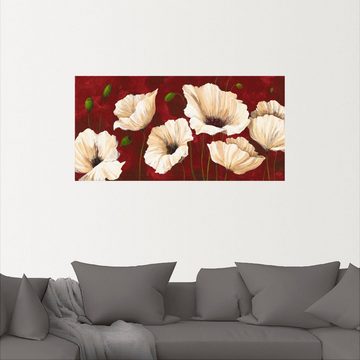 Artland Wandbild Weiße Mohnblumen vor rot, Blumen (1 St), als Alubild, Outdoorbild, Leinwandbild, Poster, Wandaufkleber