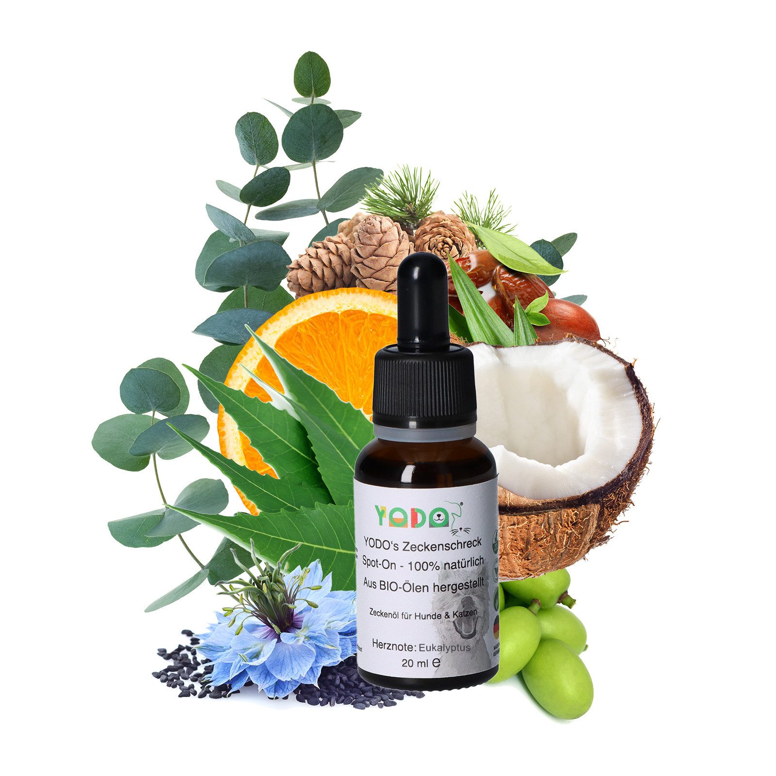 YODO Zeckenschutzmittel YODO's Zeckenschreck Zeckenöl für Hunde, Eukalyptus, 20 ml, 1-St., Aus 7 BIO-Ölen zur Zeckenabwehr hergestellt