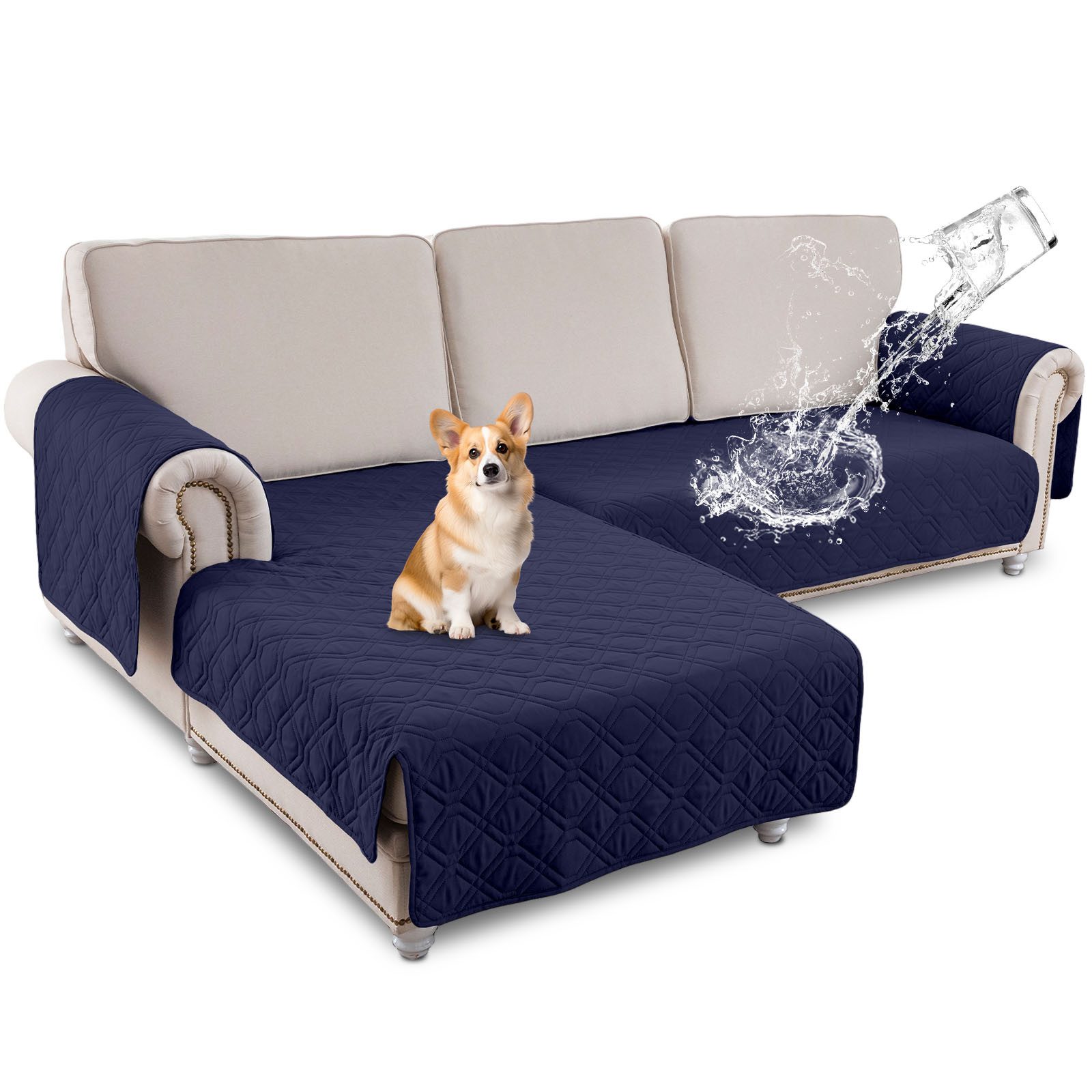 BTTO Sofahusse Sofa Schutz Abdeckung,L-Form wasserdichte Sofaschoner,Schonbezug, Reversible Gesteppte, Pet, Haustier Abdeckung, Kinder, Hunde
