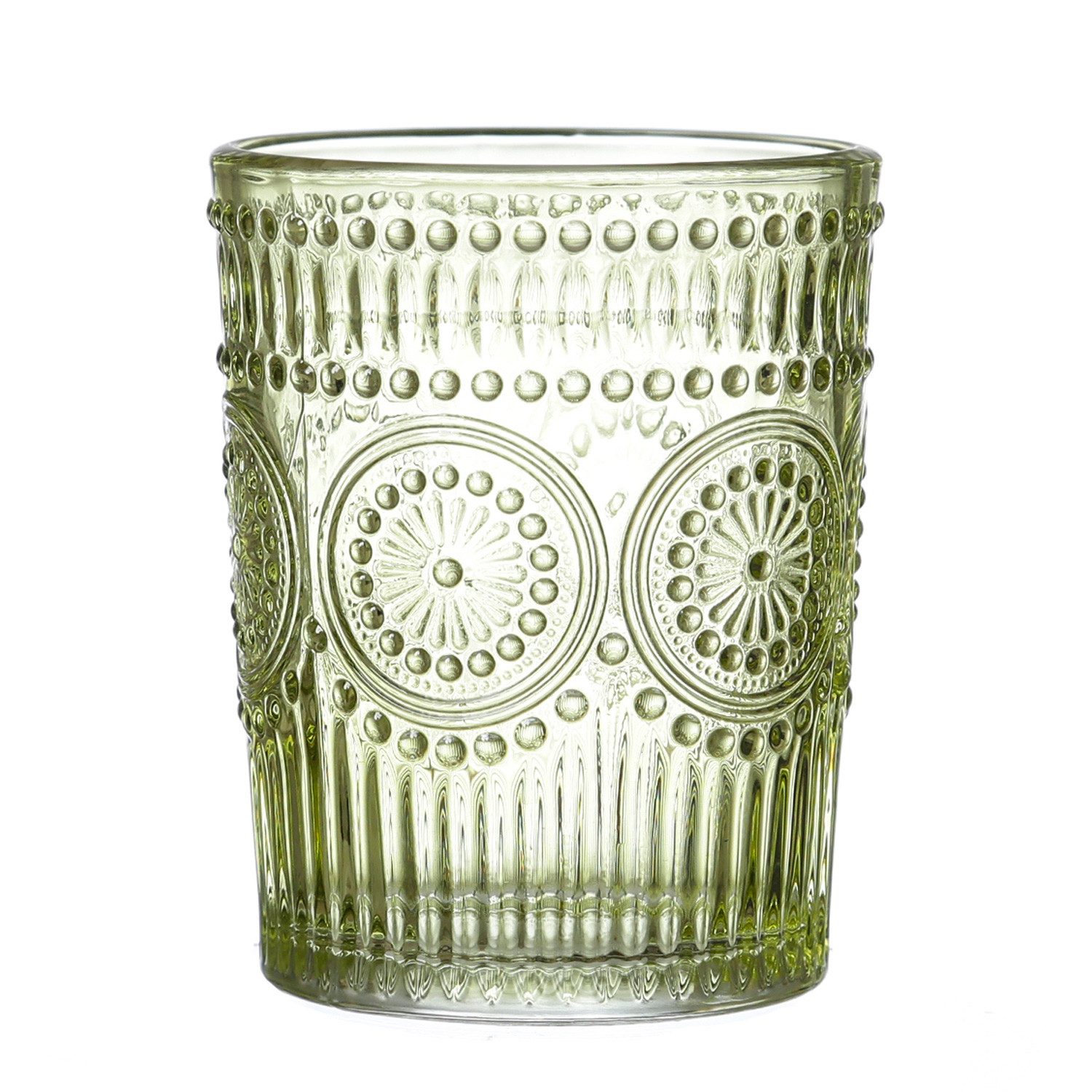 MARELIDA Glas Trinkglas grün 280ml Wasserglas Saftglas Vintage Boho Blumenmuster, Glas