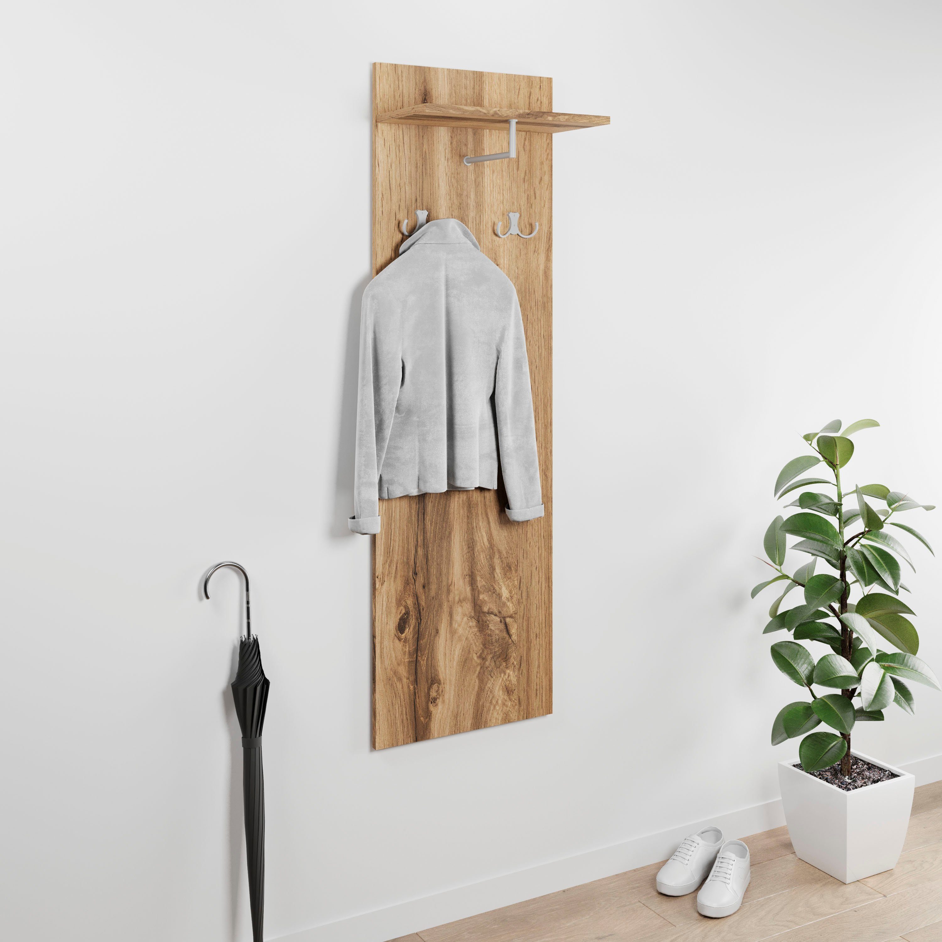 OTTO home Garderobenpaneel Paris (1 St), Wandgarderobe mit Doppelhaken und Kleiderstange (B/T/H): 40/21,5/130cm – Bild 3 von 5