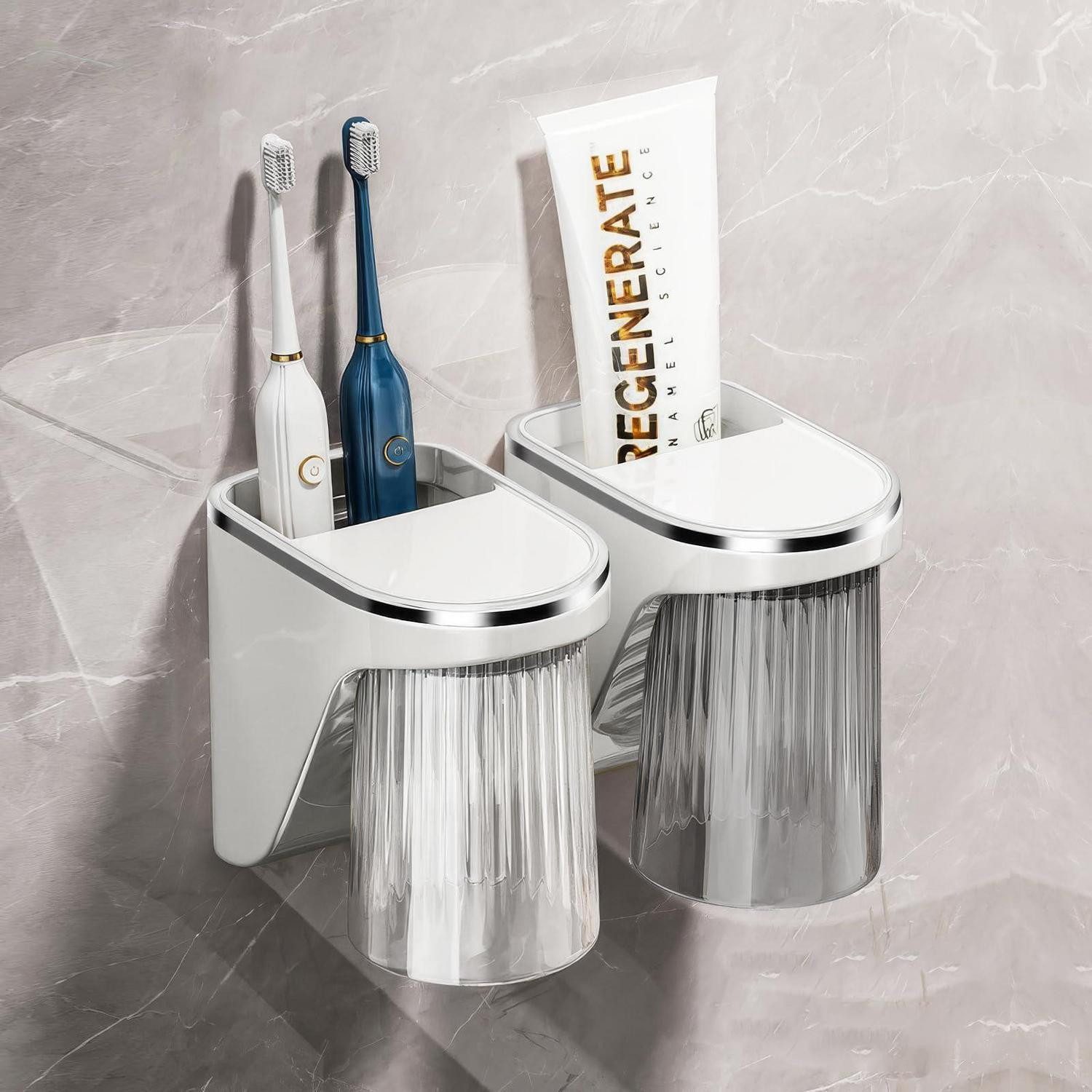 LuxusKollektion Zahnbürstenhalter Zahnbecherhalter Set magnetisch ohne Bohren 2 Stk