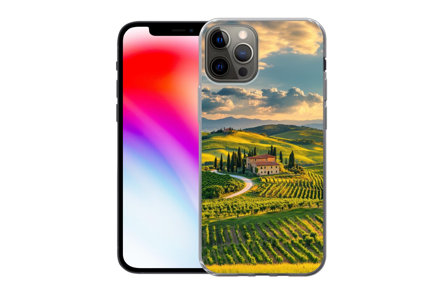 MuchoWow Handyhülle für Apple iPhone 13 Pro Toskana - Landschaft - Weinberge, Smartphone-Bumper, Print, Handy Schutzhülle Dünn