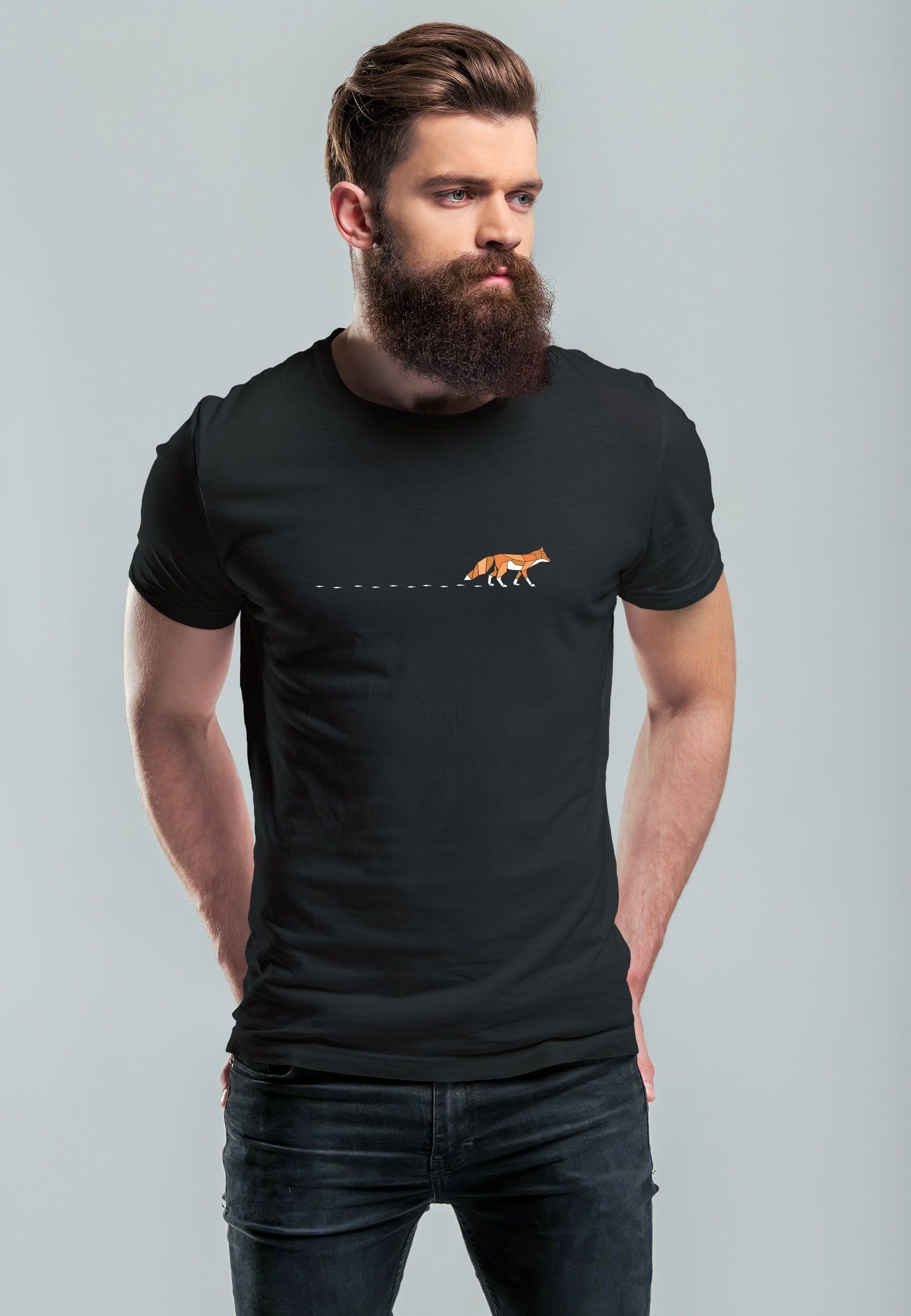 Neverless Print-Shirt Herren T-Shirt Fuchs Fox Wald Tiermotiv Logo Print Ba günstig online kaufen