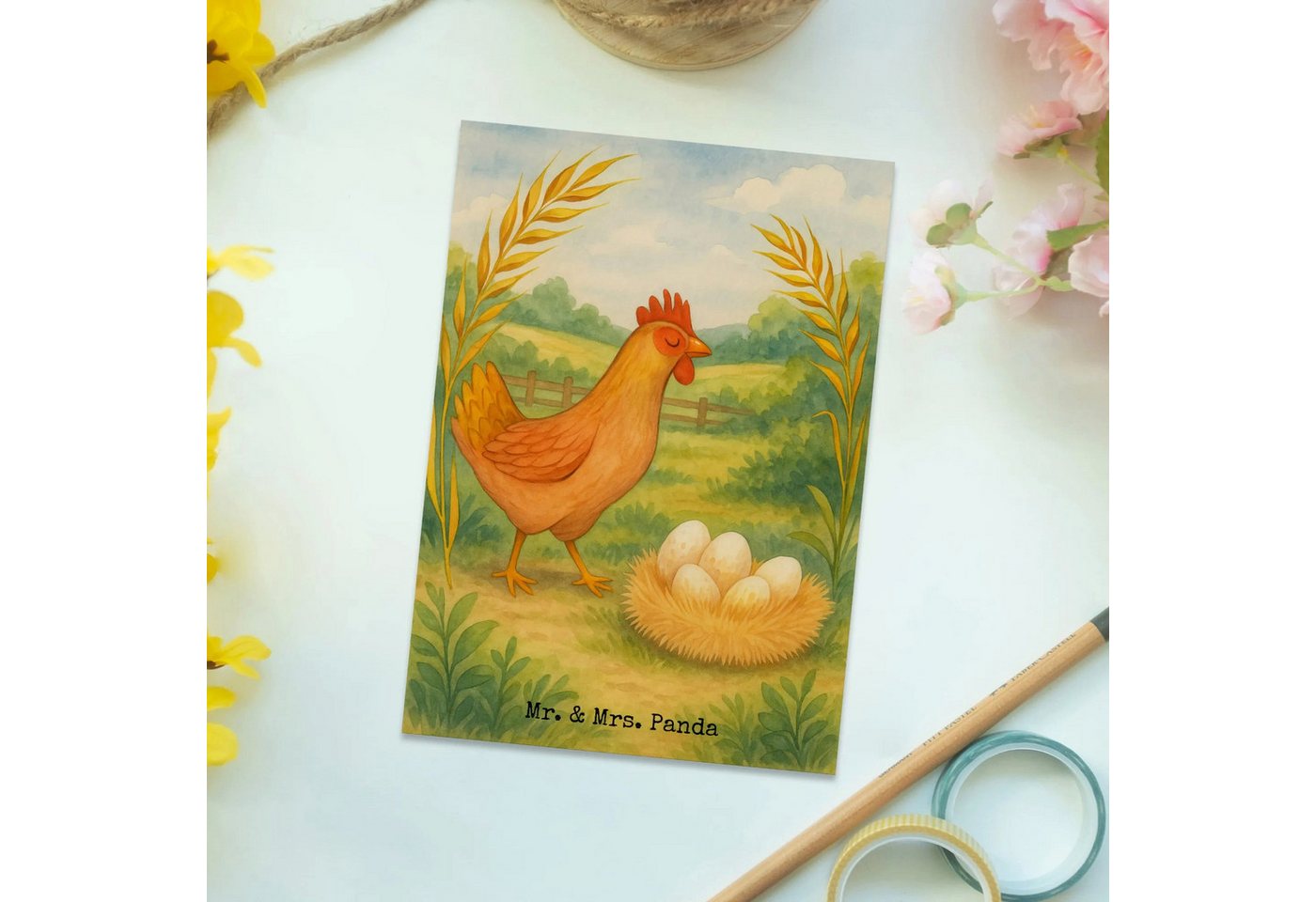 Thumbnail - Mr. & Mrs. Panda Postkarte Huhn Stolz Design - Weiß - Geschenk, Eier, Motivation, Karte, Ansicht, Glücksmomente teilen