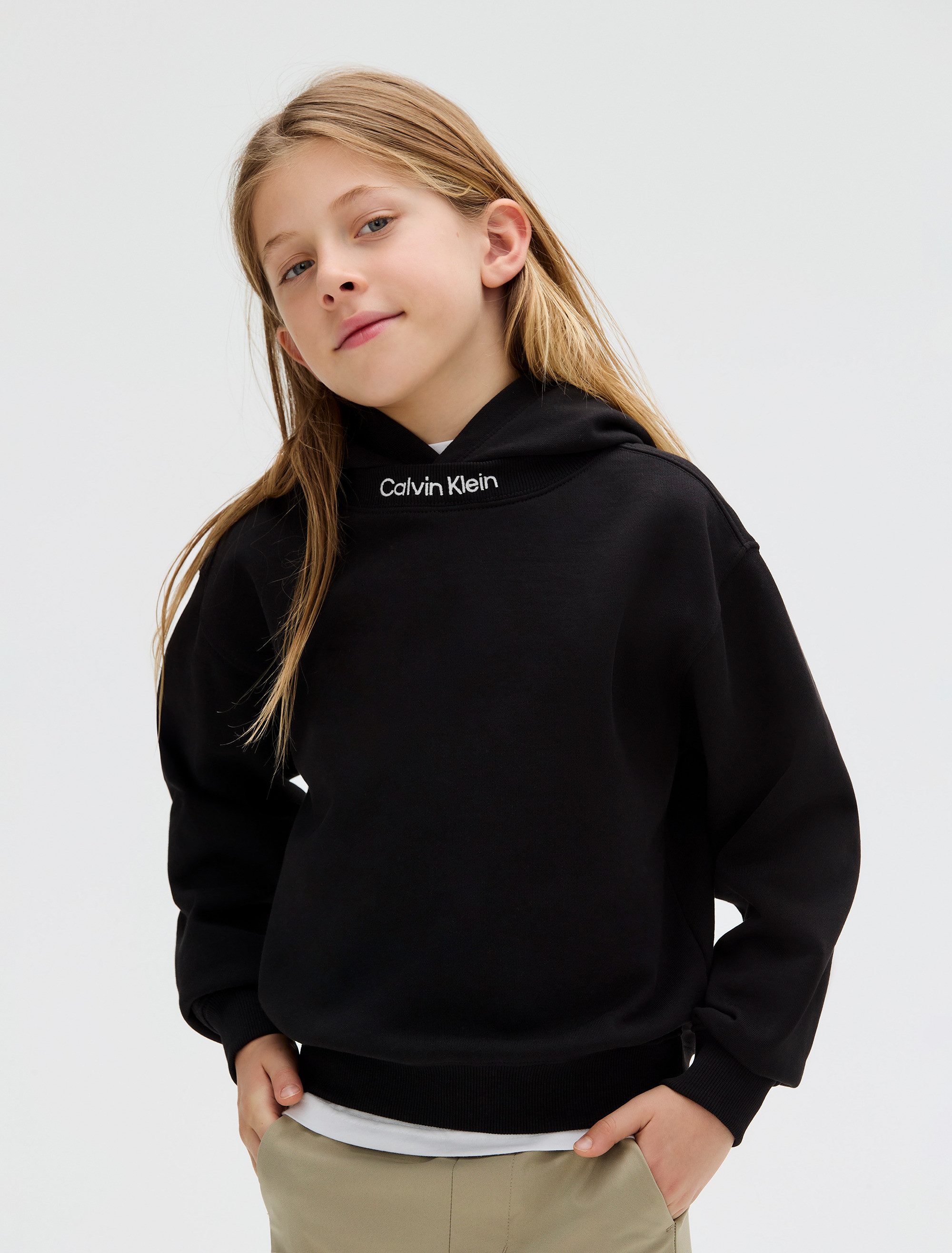 Calvin Klein Jeans Kapuzensweatshirt NECK EMBRO LOGO TERRY HOODIE für Kinder bis 16 Jahre, Logo-schriftzug