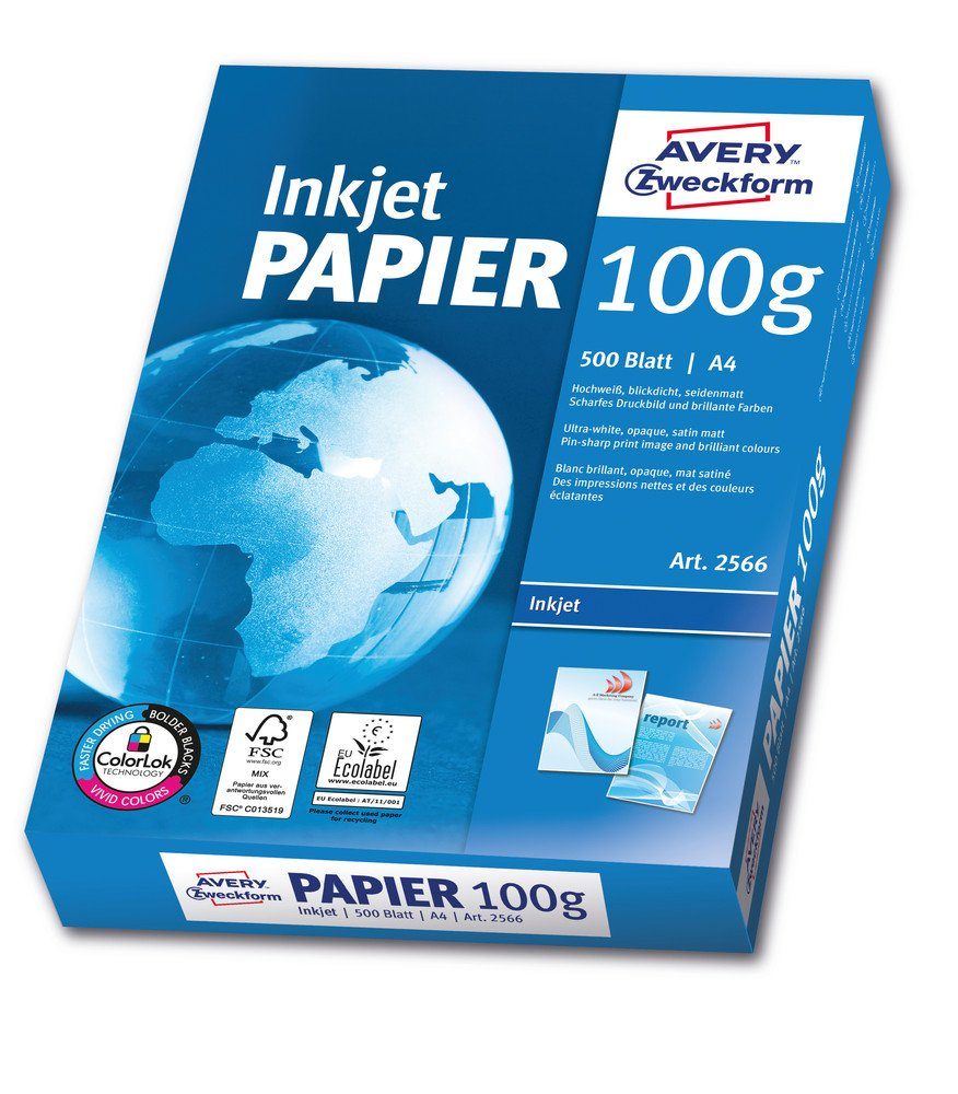 Avery Avery Zweckform Bright Sheets Zweckform Druckerpap... Papier 500 A4 Druckerpapier White Inkjet