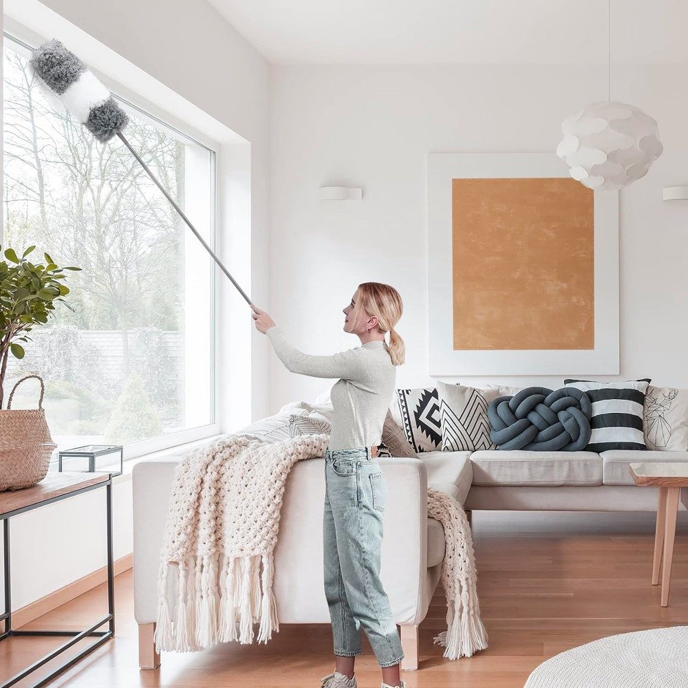 HUGERSTONE Staubwedel Staubwischer Teleskop Lang, Staubwedel mit Teleskopstiel Waschbar (7-St), Staubwedel mit Teleskopstange Ausziehbar auf 250 cm für Decke, M – Bild 4 von 5