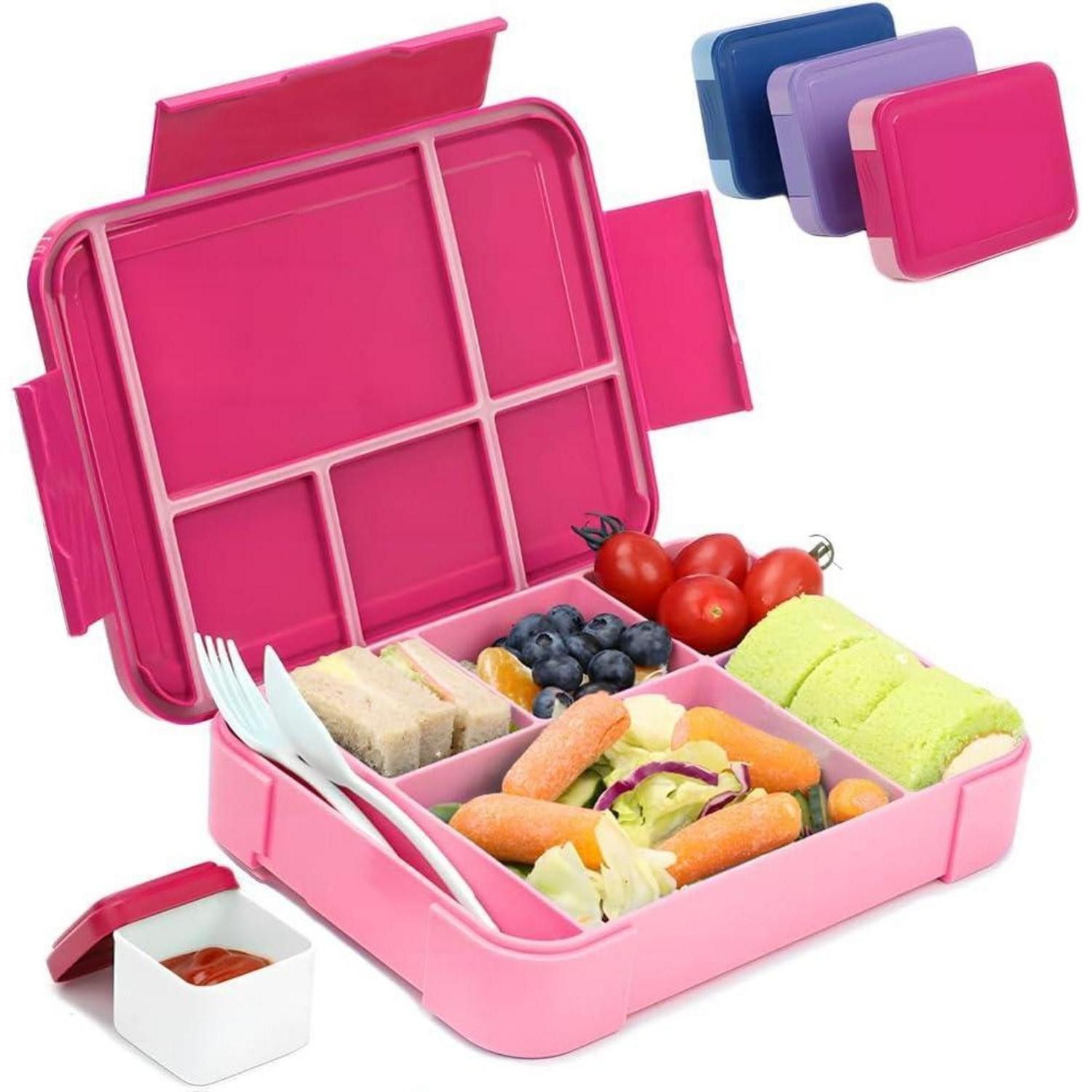 LuxusKollektion Lunchbox Brotdose Kinder mit Fächern 1330ML Auslaufsicher 6 Fächer Besteckset