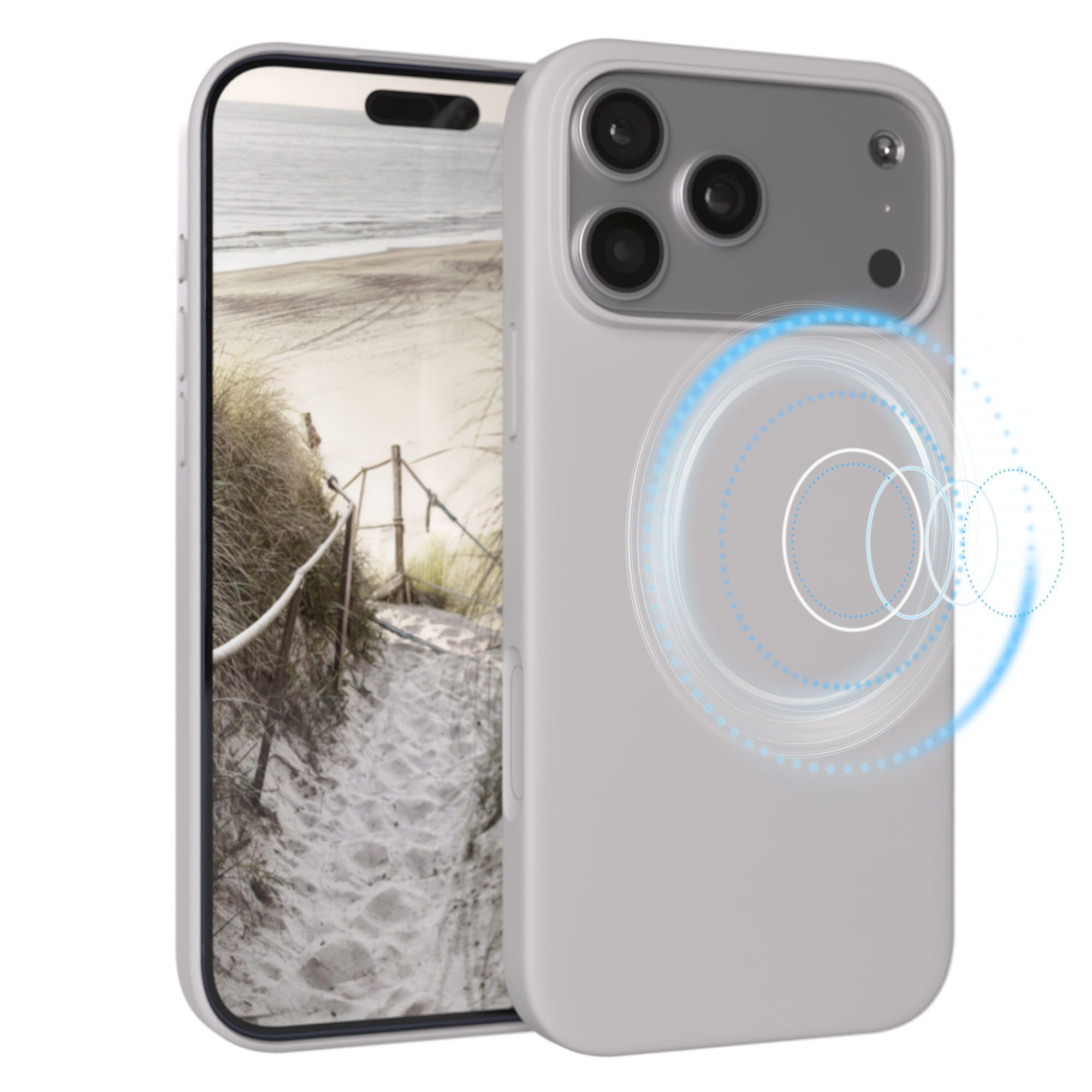 EAZY CASE Handyhülle für Apple iPhone 17 Pro Max Hülle Silikon 6,9 Zoll, Schutzhülle Silikon MagSafe mit Kameraschutz Handyschutz Hellgrau